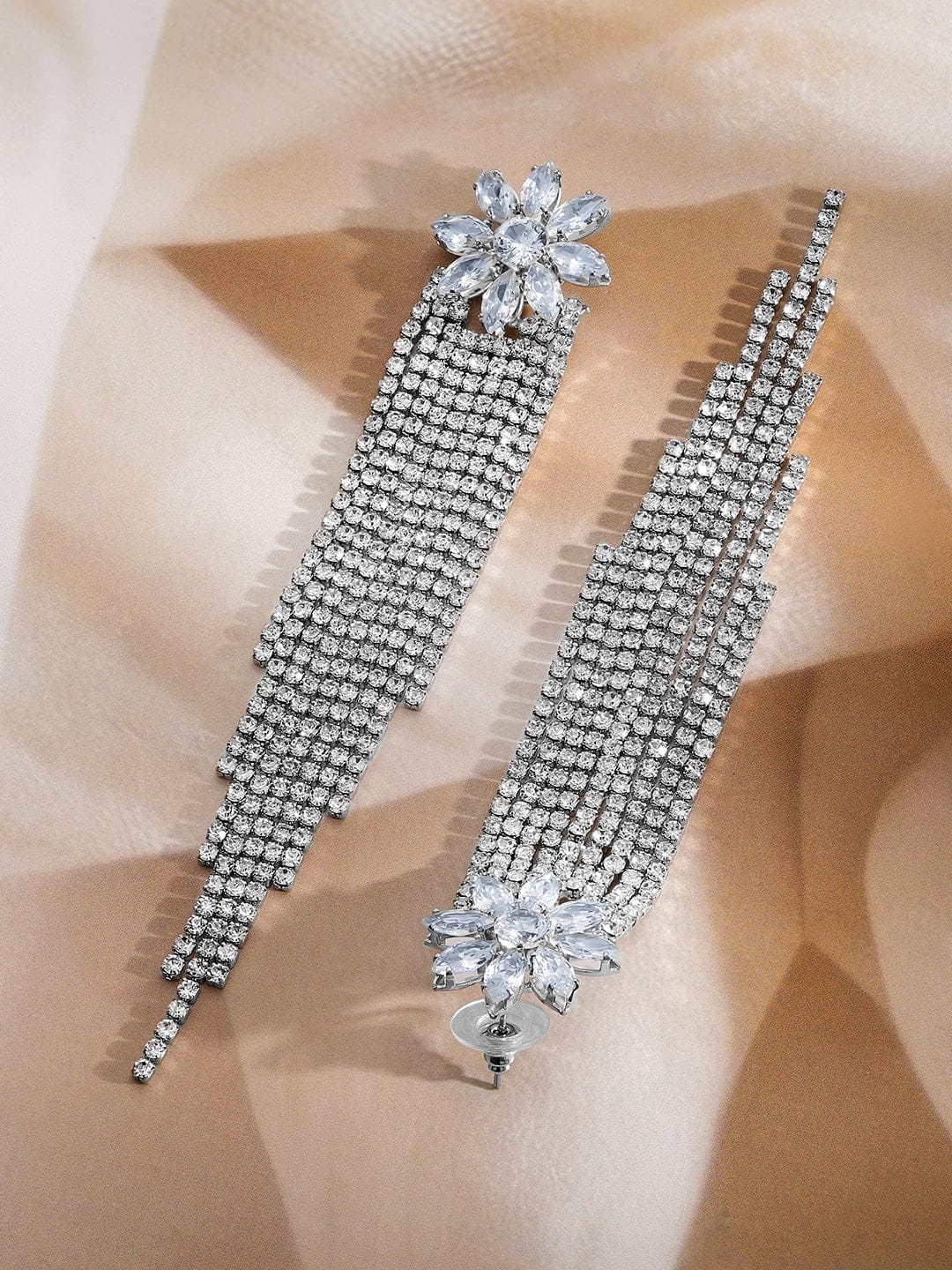 Dazzling Flora Crystal Tassels Statement Earrings