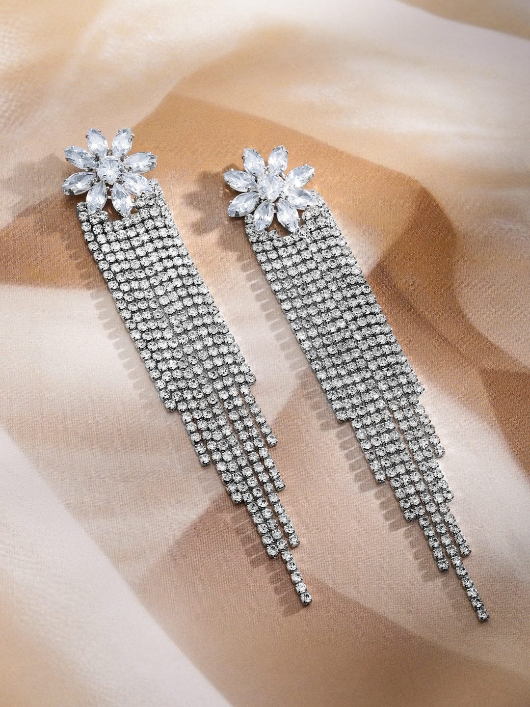 Dazzling Flora Crystal Tassels Statement Earrings