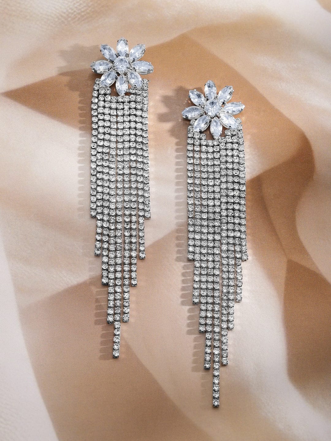Dazzling Flora Crystal Tassels Statement Earrings