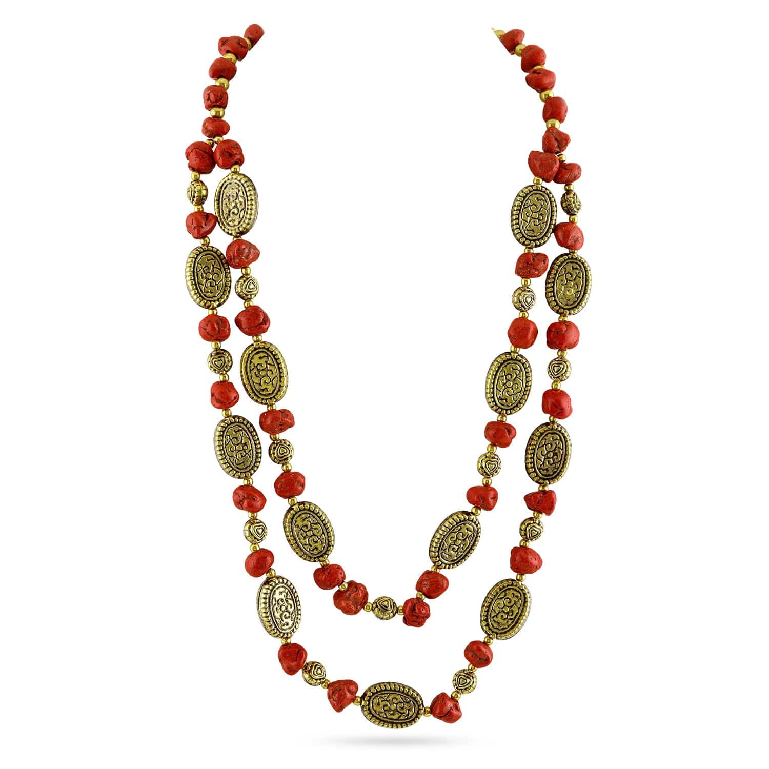 Divine Red Beaded Gold Plated Layered Necklace
