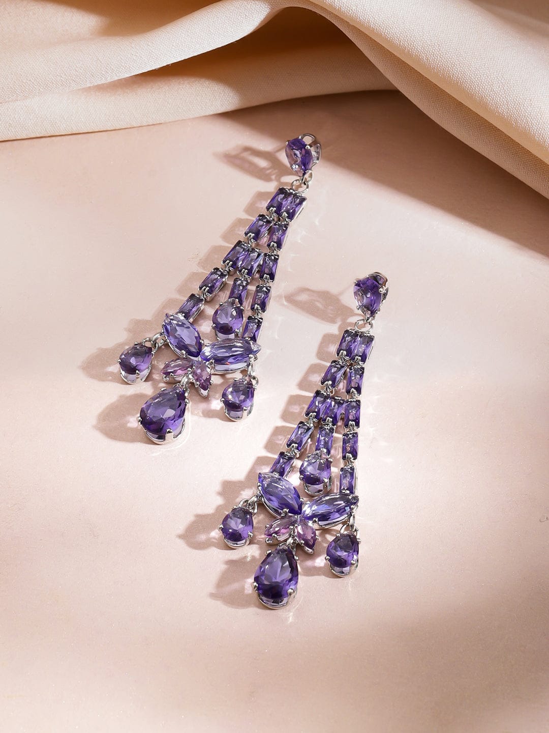 Double Layer Purple Crystal Teardrop Necklace Set