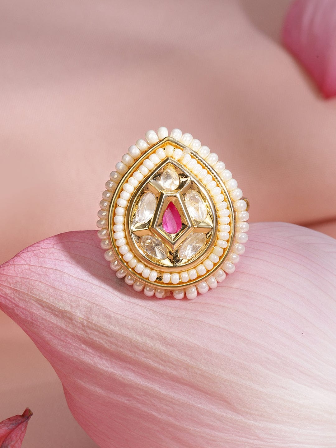 Dreamy Pink Stone Kundan Ring