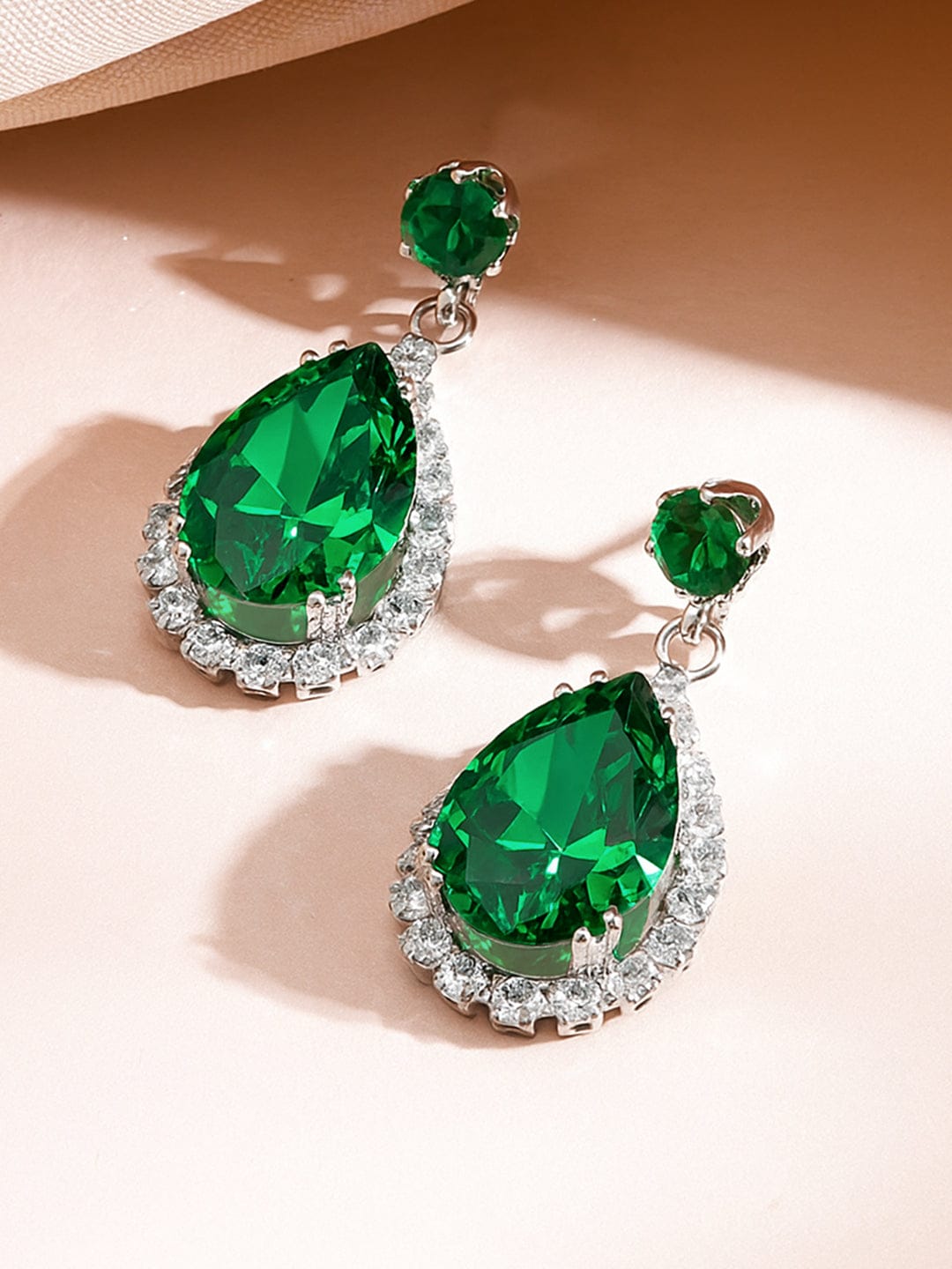 Emerald American Diamond Zirconia Teardrop Necklace Set