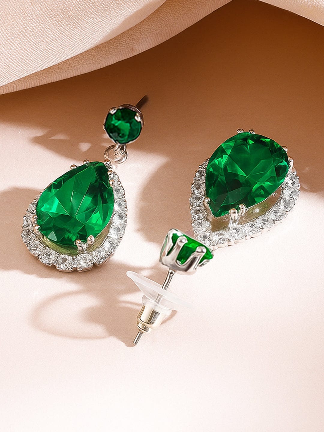 Emerald American Diamond Zirconia Teardrop Necklace Set