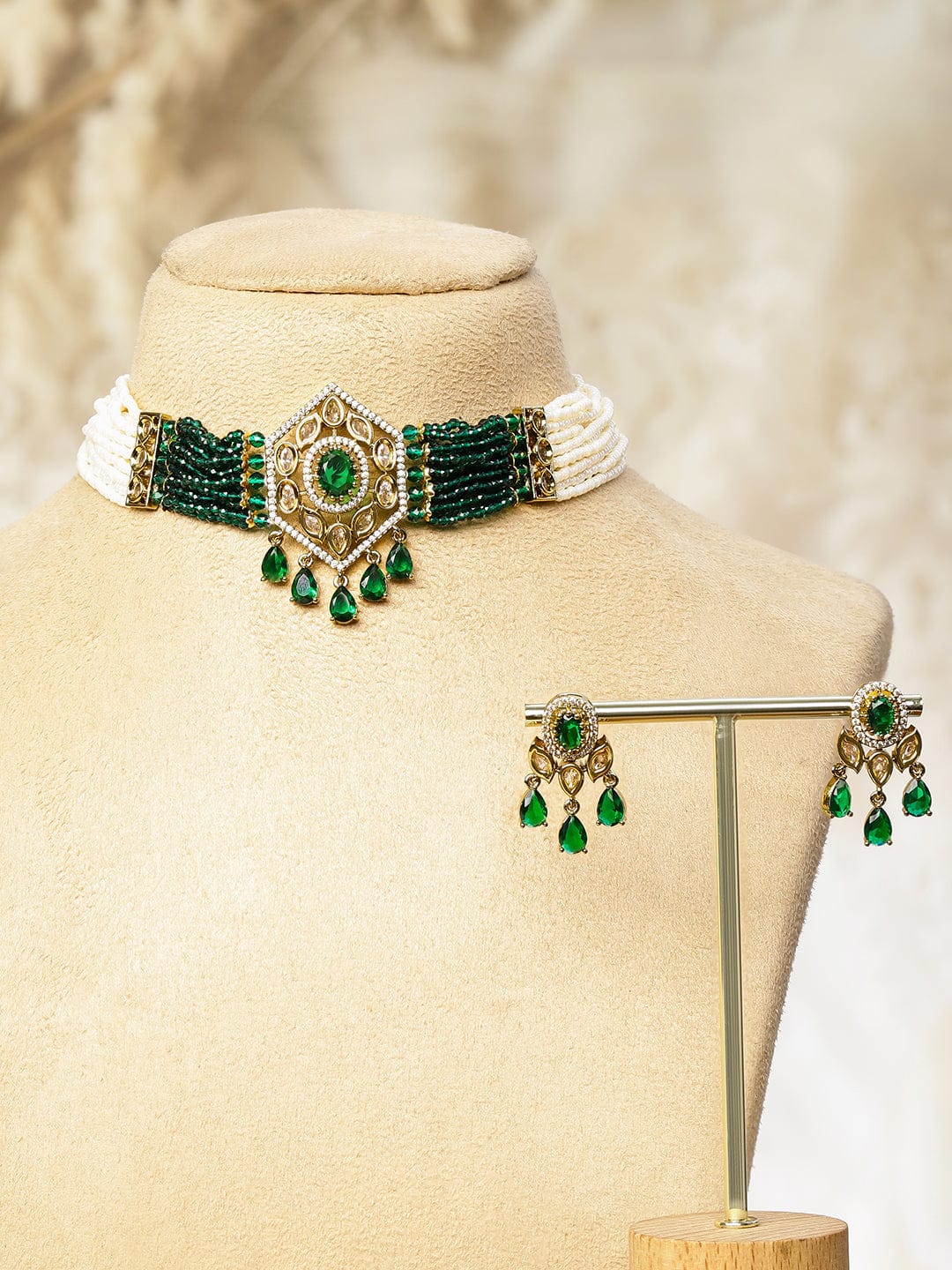 Ethnic Green Beaded Choker Set
