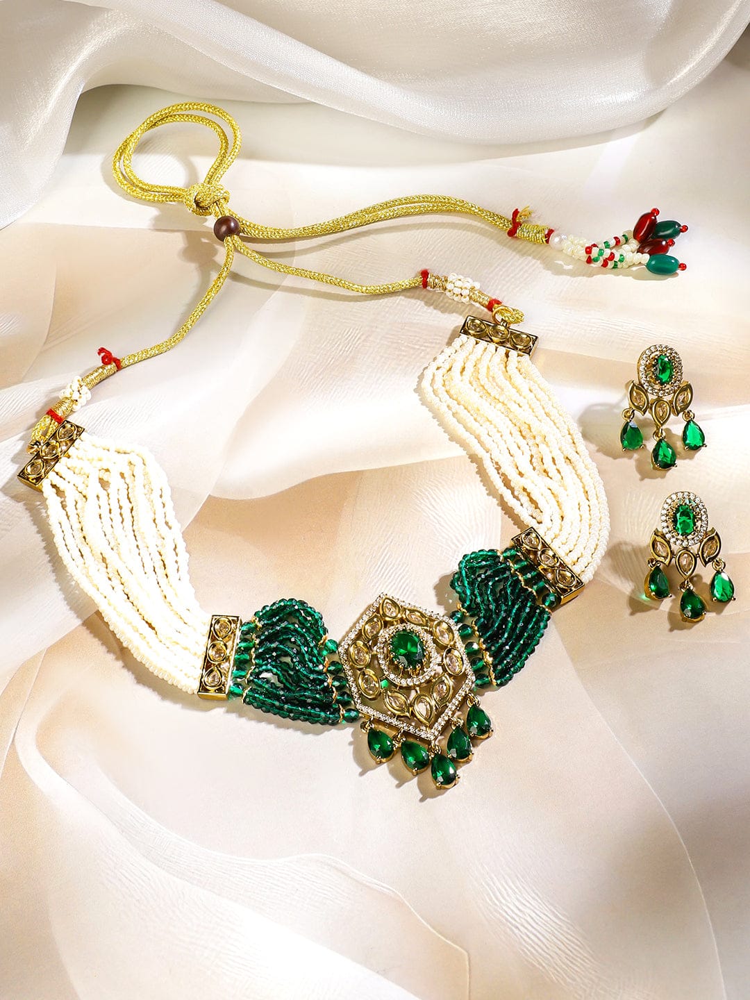 Ethnic Green Beaded Choker Set