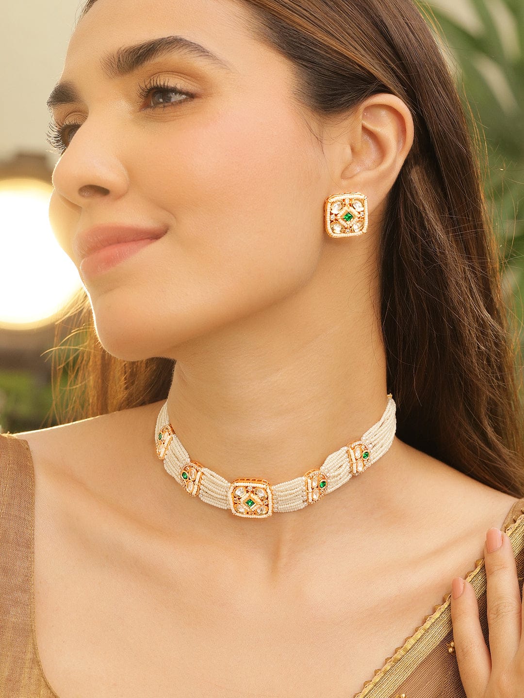 Ethnic Green Stone Choker Set
