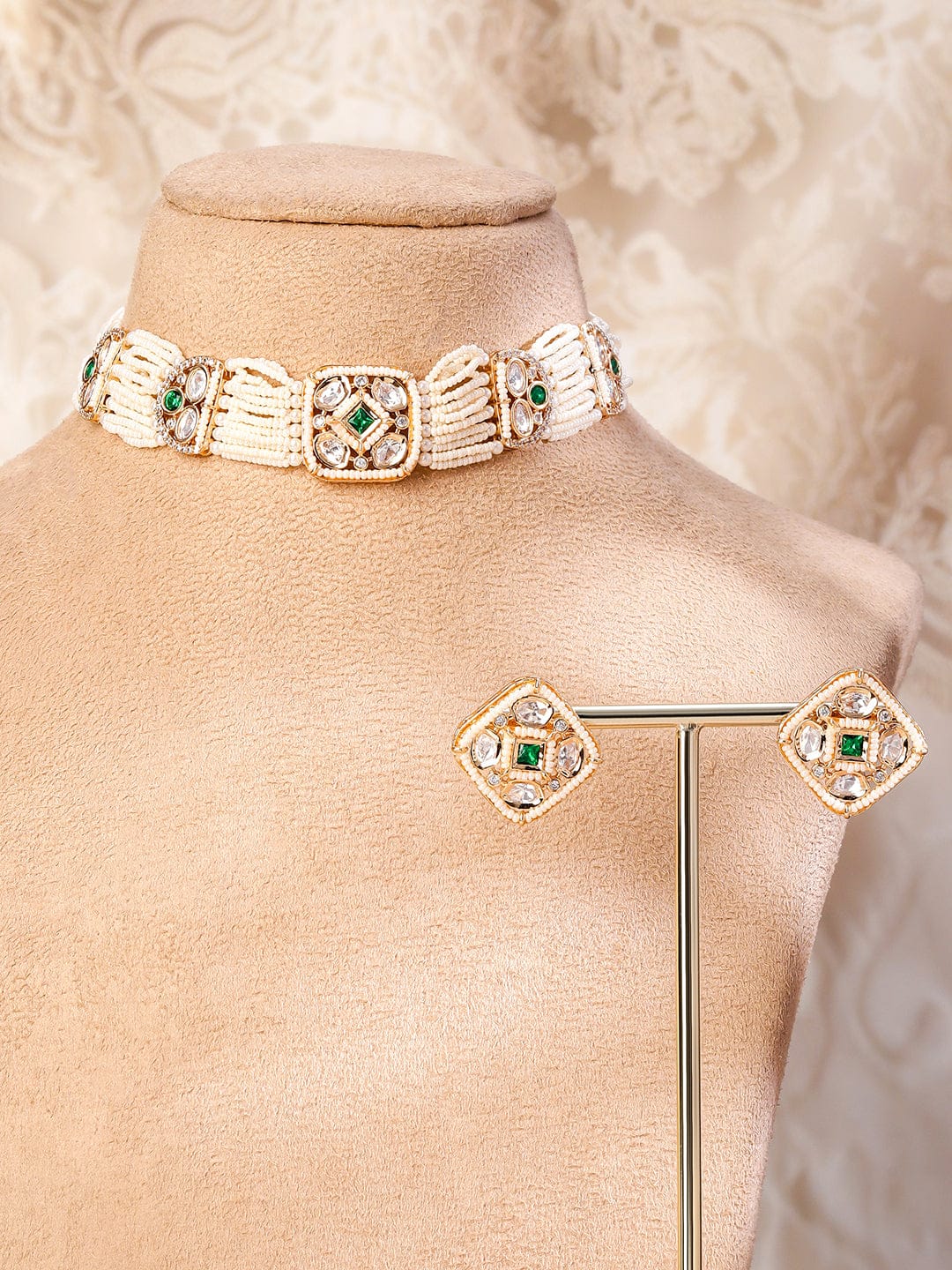 Ethnic Green Stone Choker Set