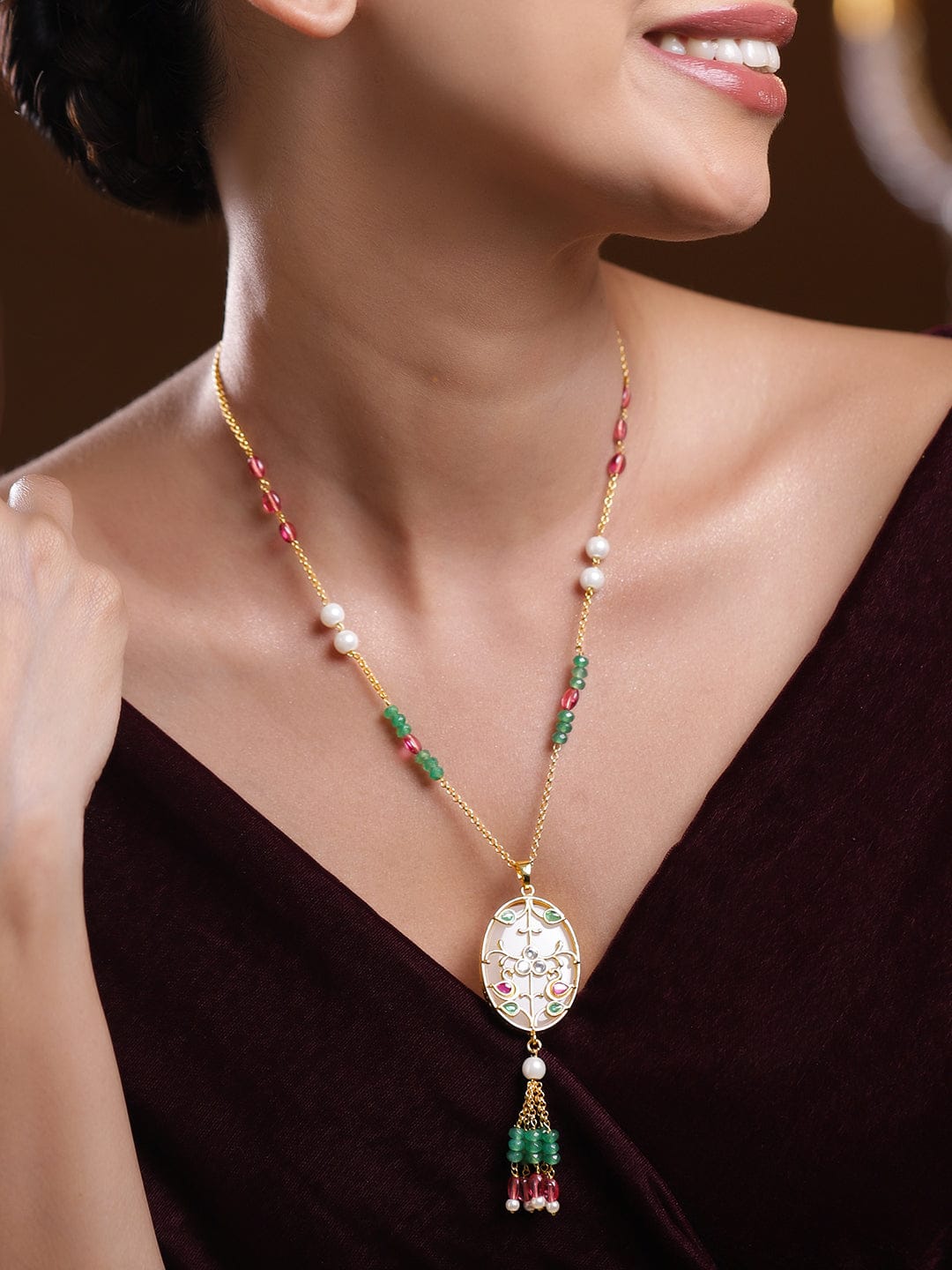 Ethnic Multicolour Beads Studded Necklace