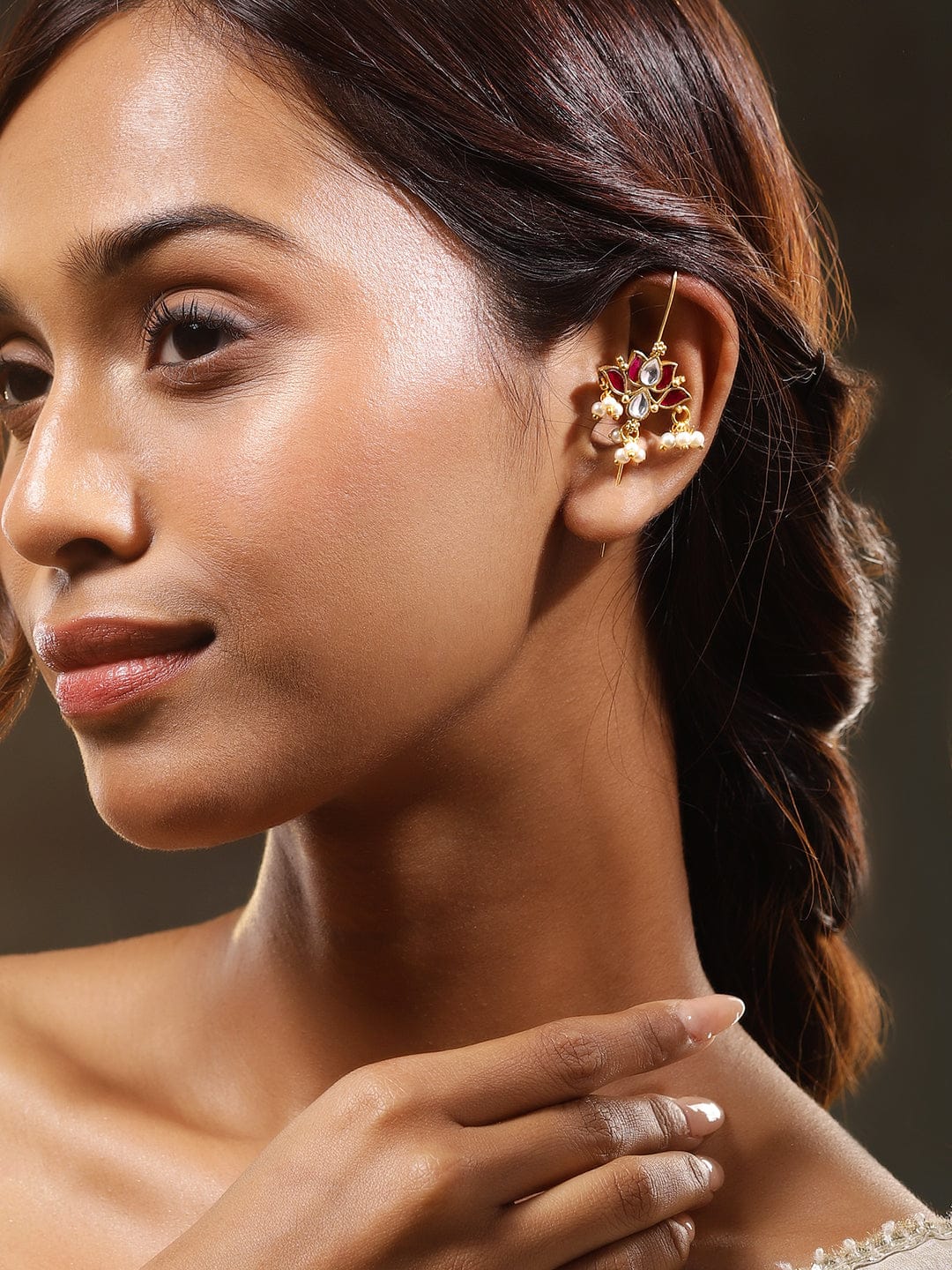 Festive Glow Lotus Motif Ear Cuff