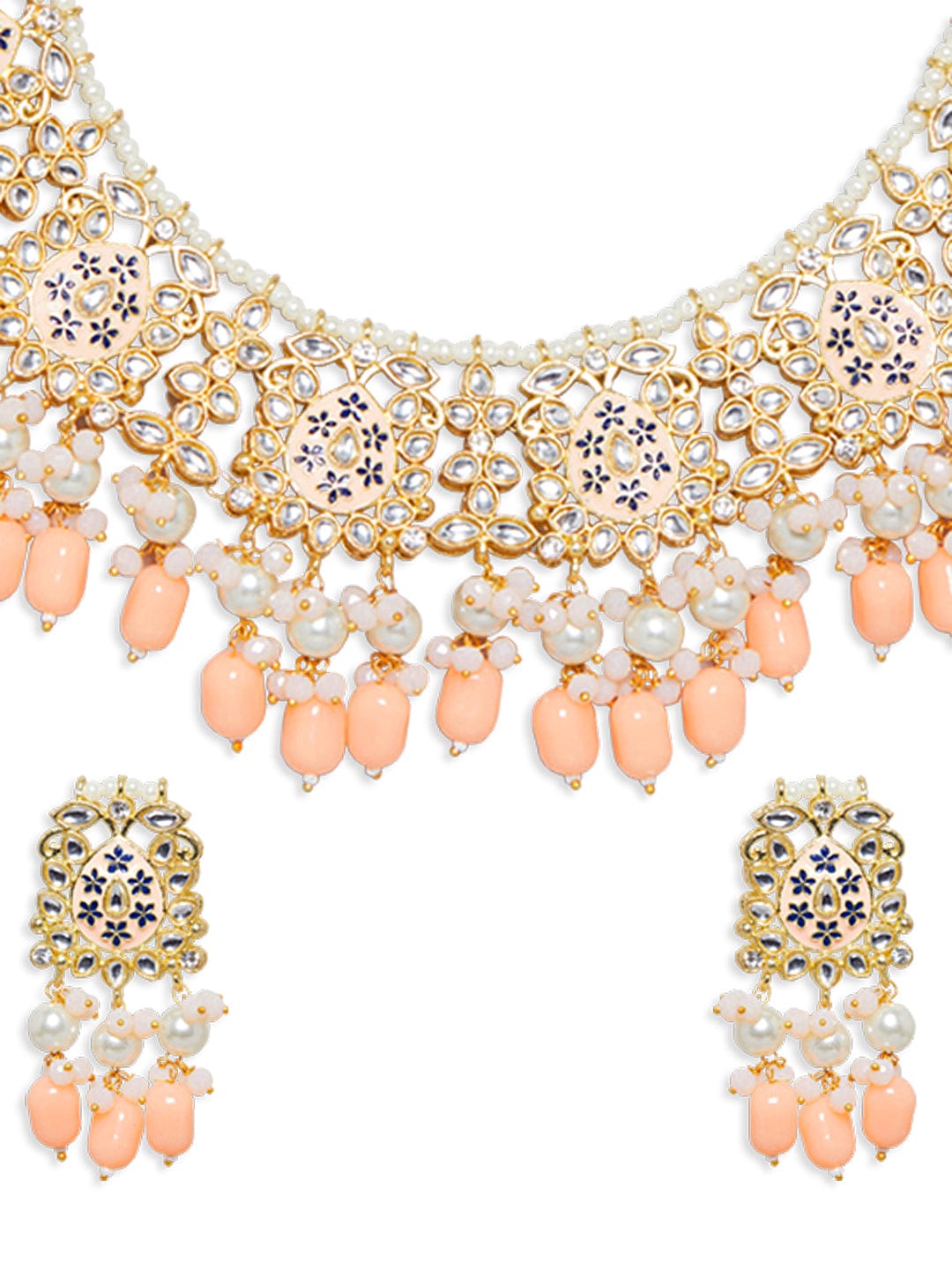 Festive Peach Glow Kundan Necklace Set