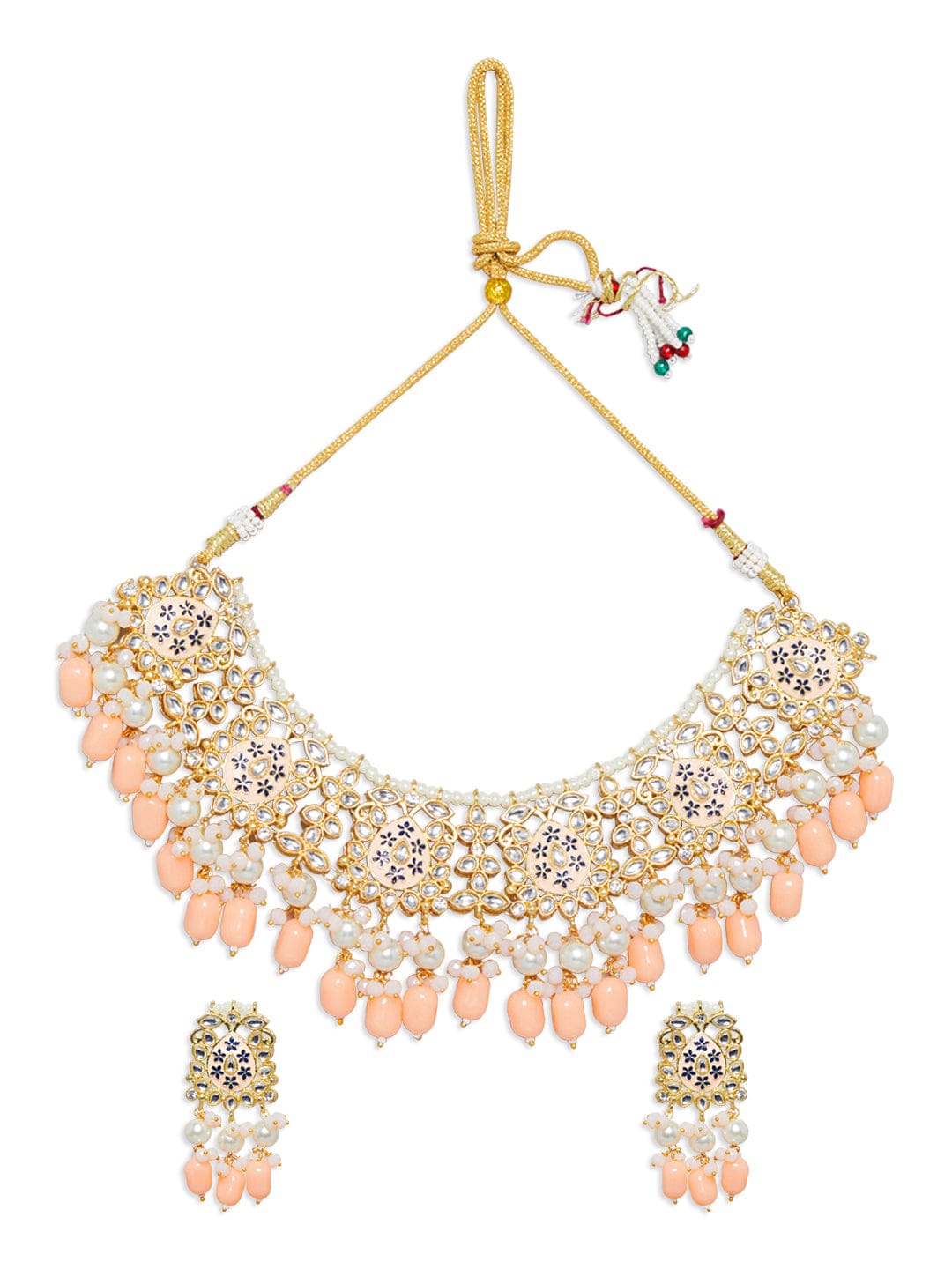 Festive Peach Glow Kundan Necklace Set