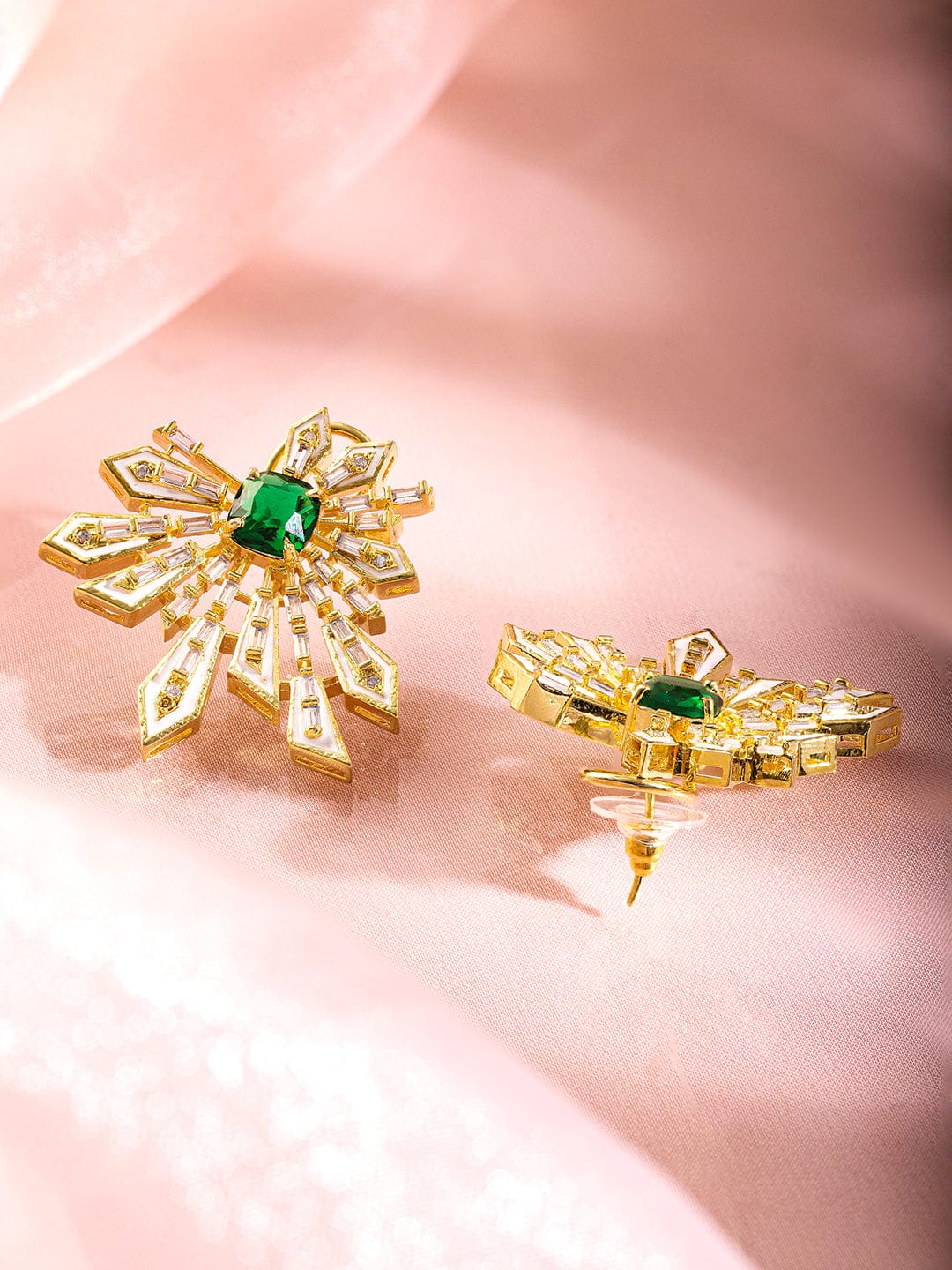Floral Geometry Green & White Statement Studs