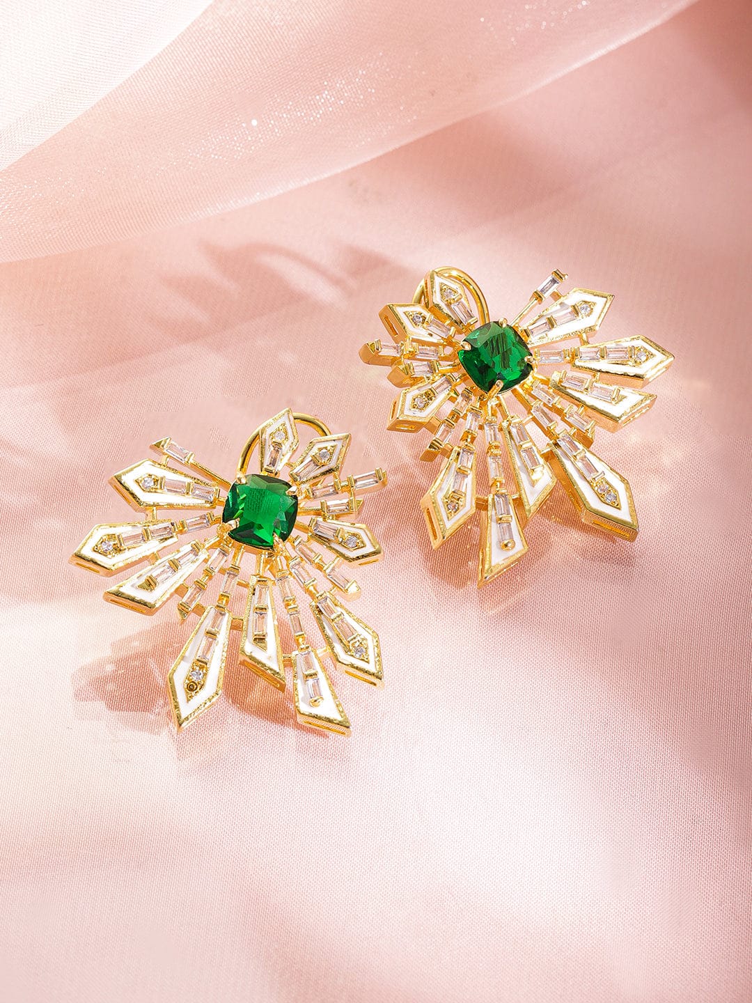 Floral Geometry Green & White Statement Studs