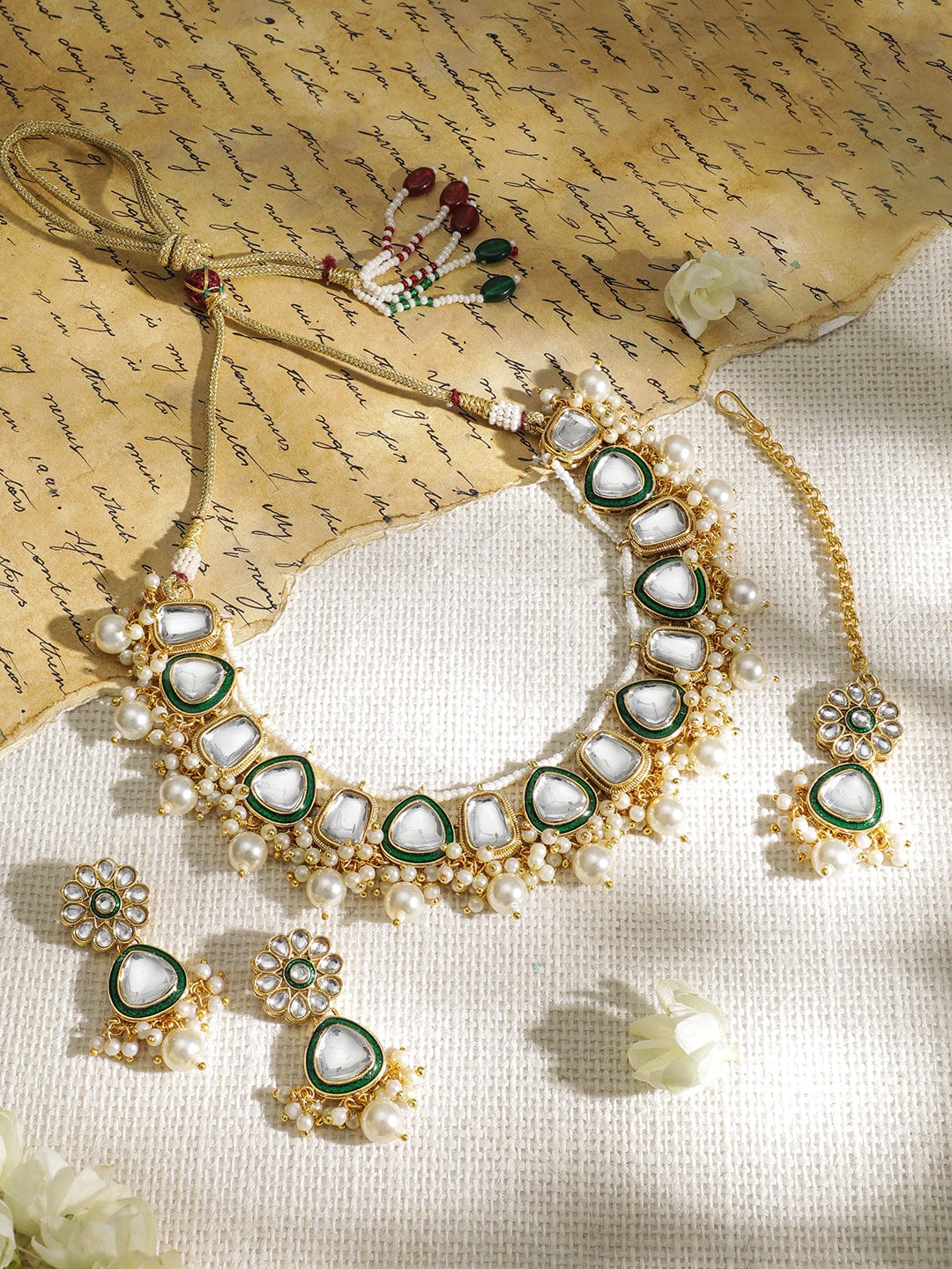 Whispers of Green Royalty Kundan Necklace Set