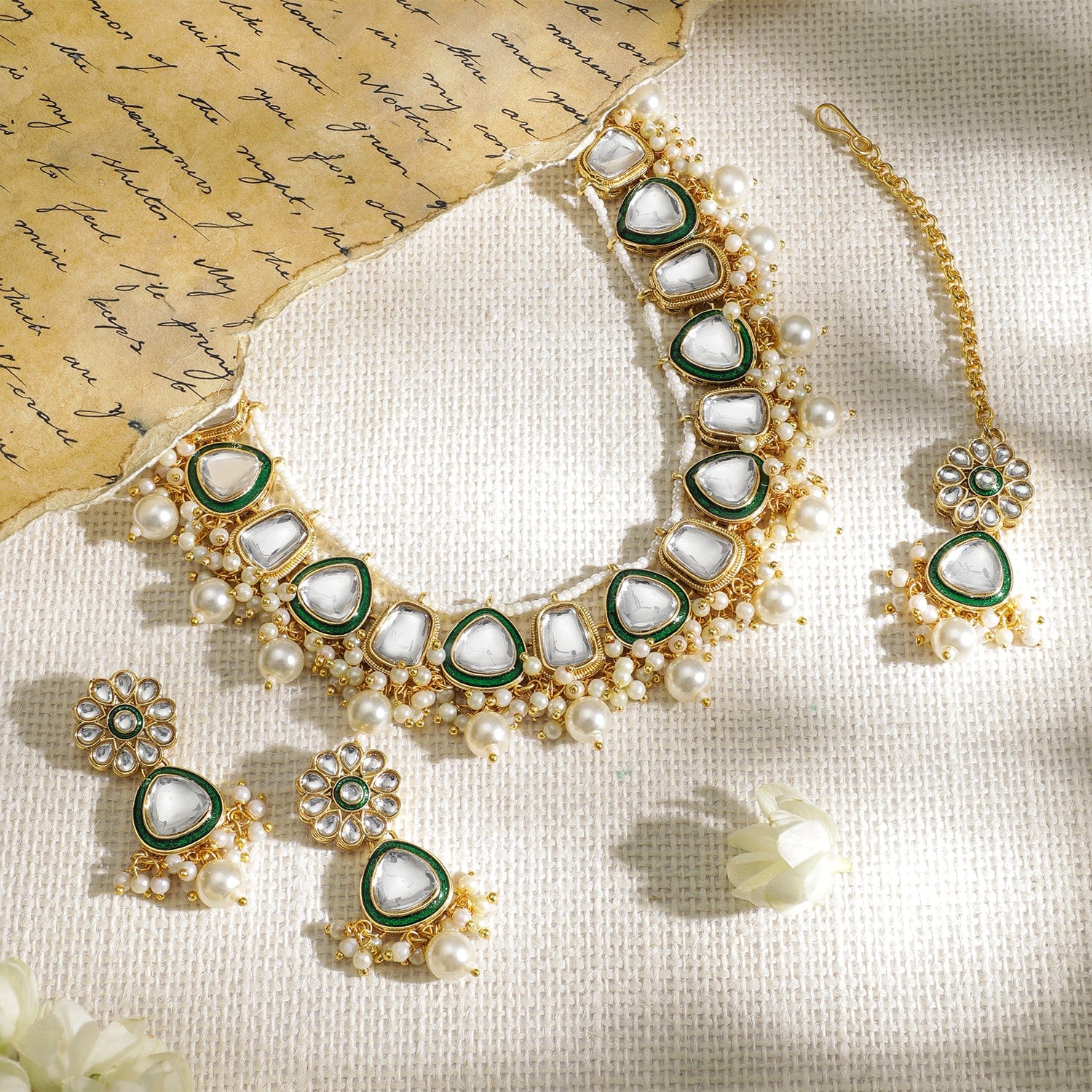Whispers of Green Royalty Kundan Necklace Set