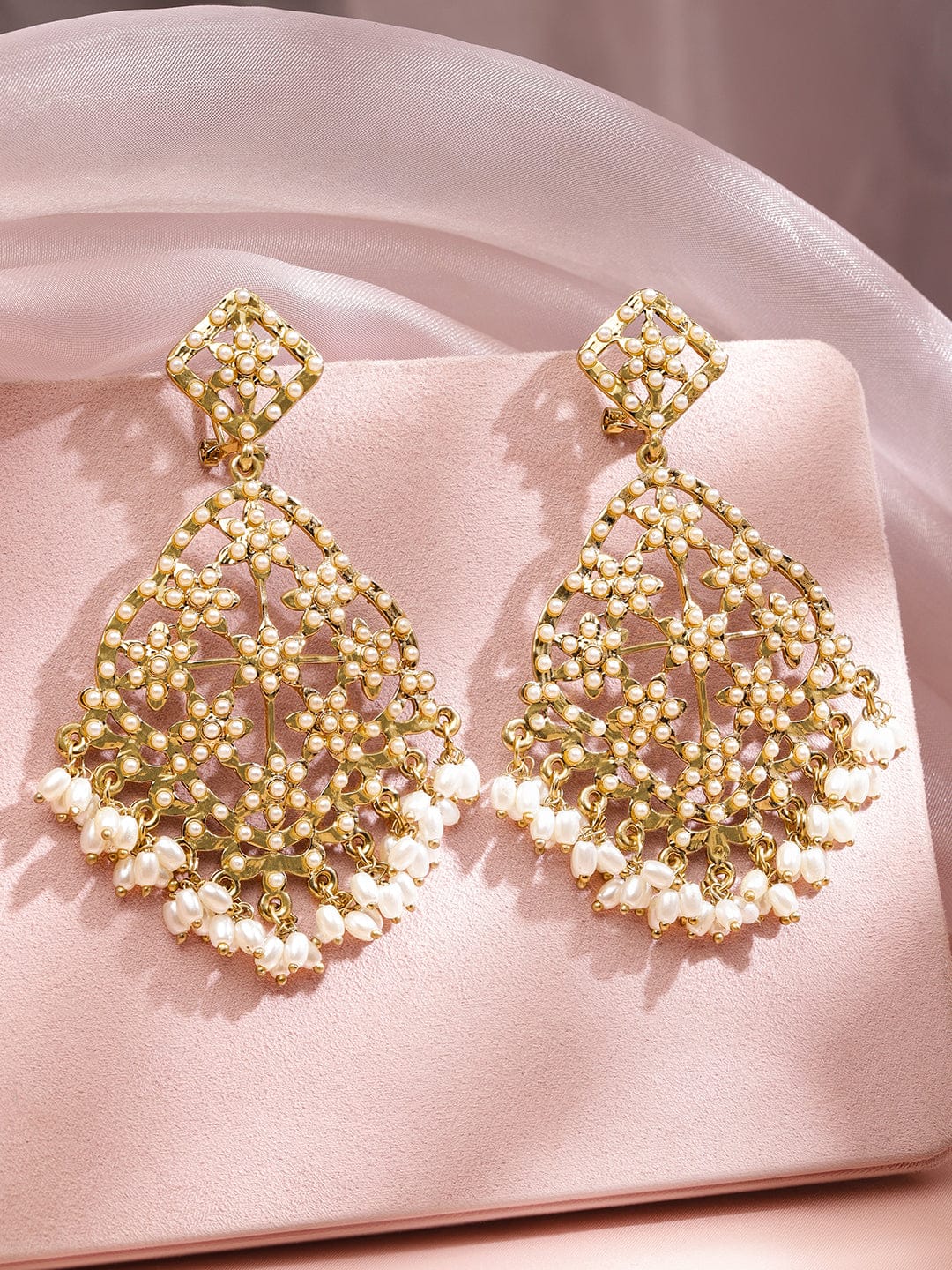 Golden Edge Pearl Dangler Earrings