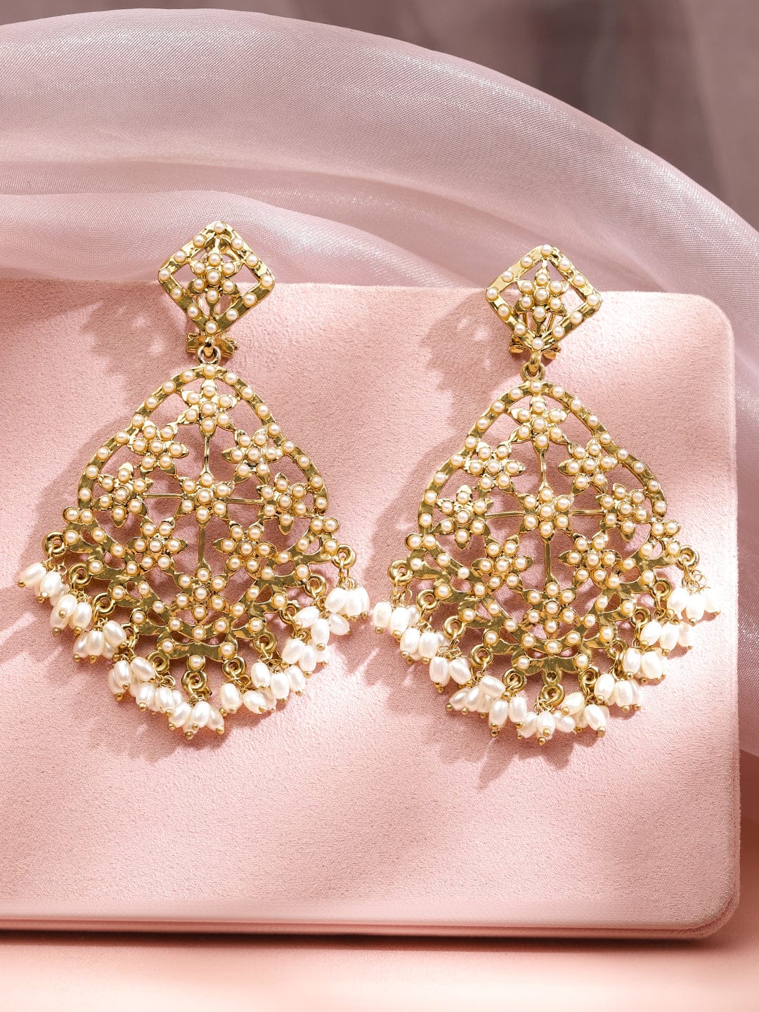 Golden Edge Pearl Dangler Earrings