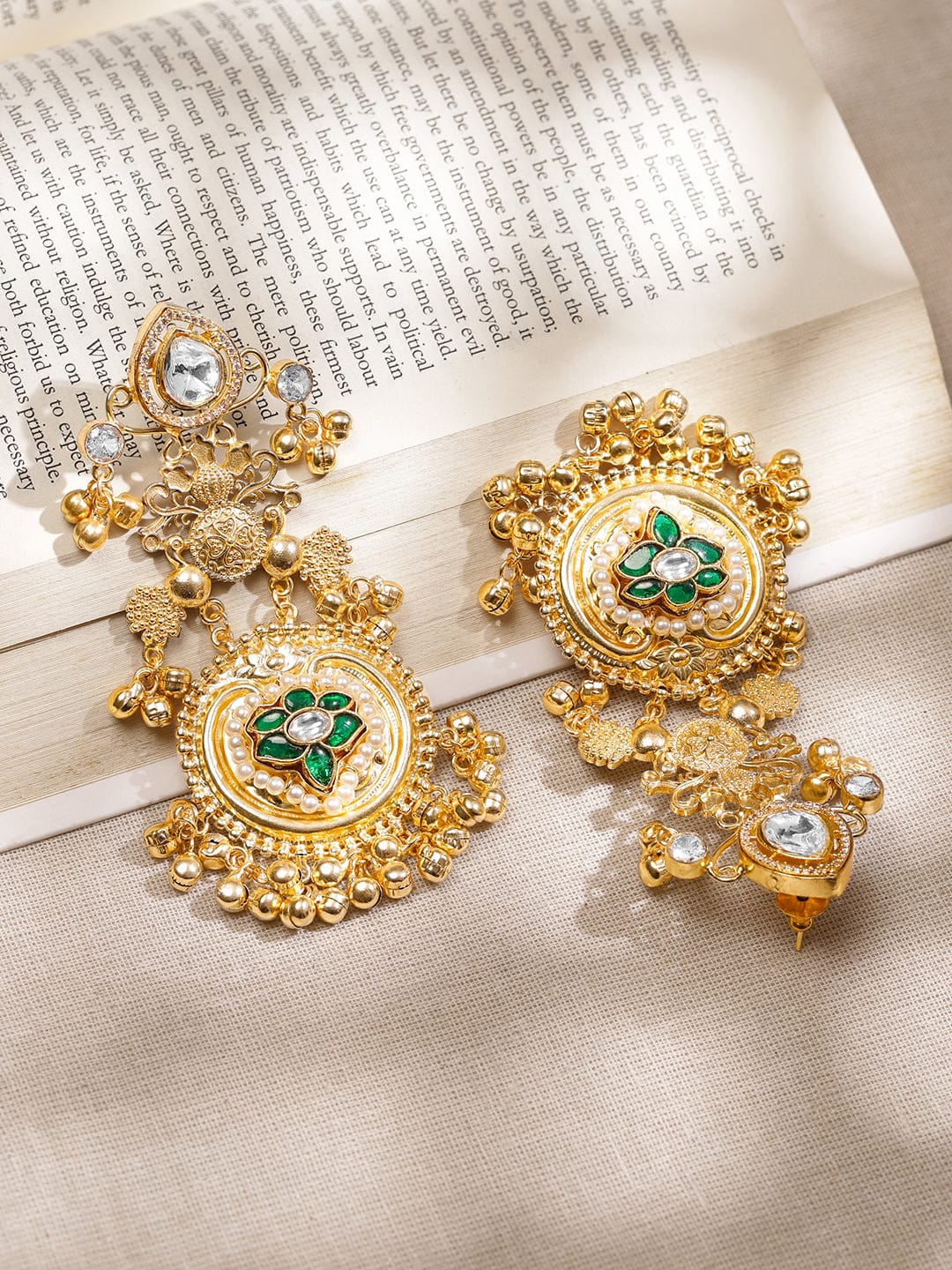 Golden Grace Green Floral Statement Danglers