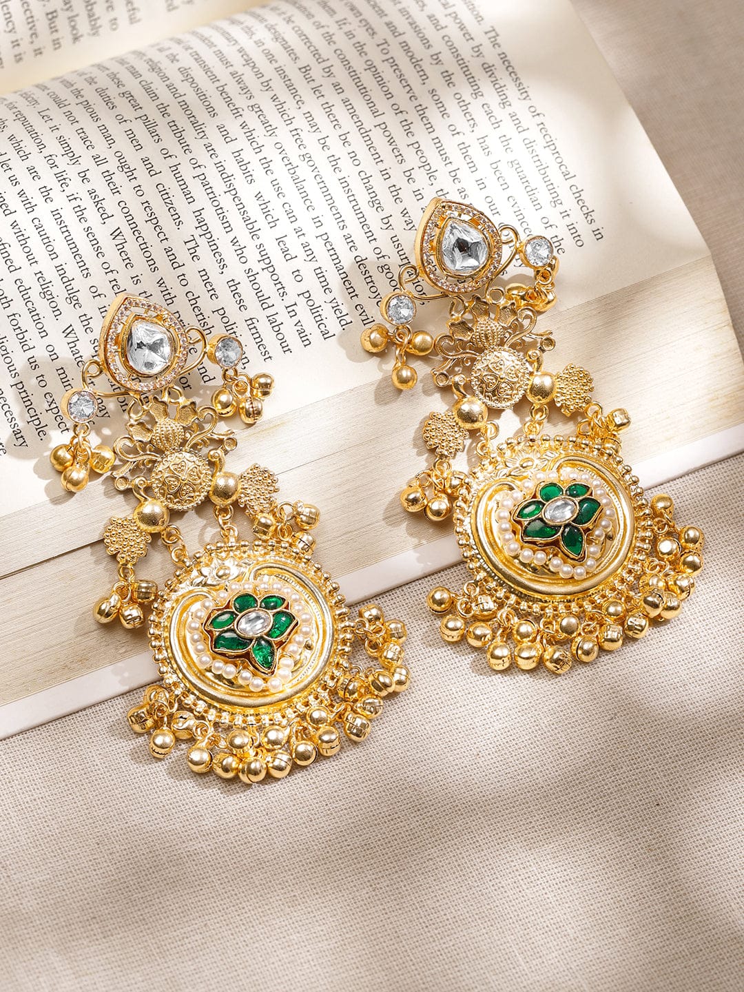 Golden Grace Green Floral Statement Danglers