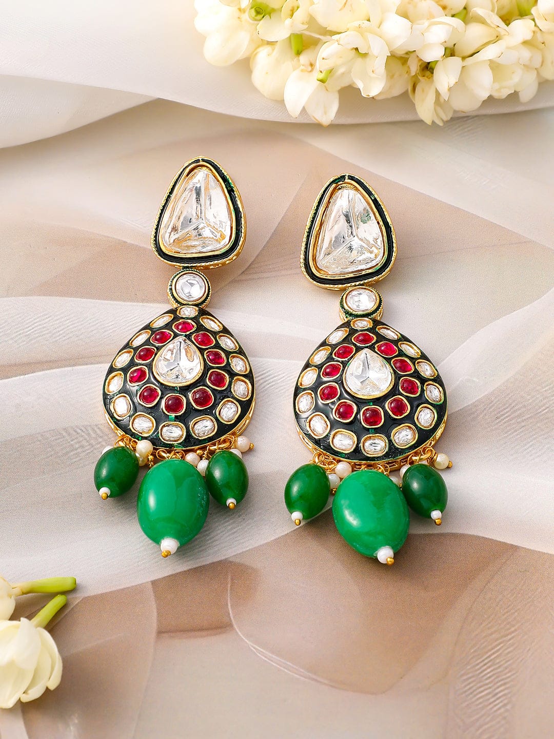 Grand Green & Pink Kundan Necklace Set