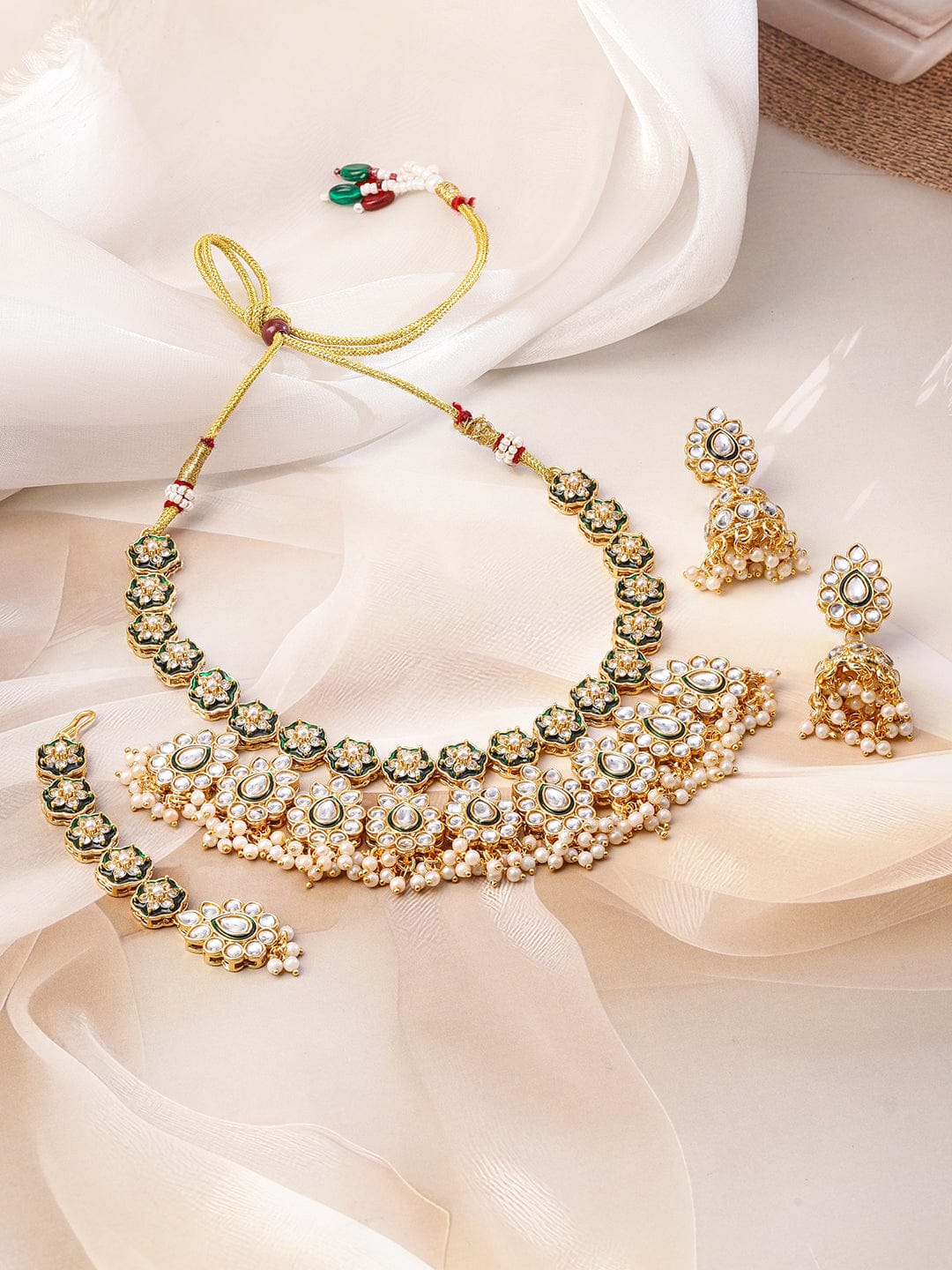 Green Enamel Kundan Necklace Set