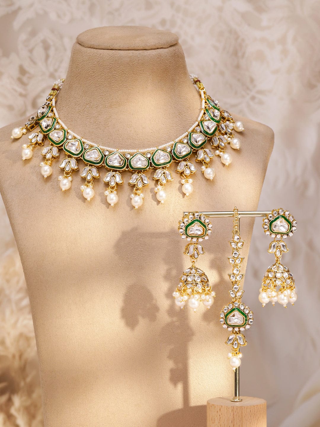 Green Symphony Kundan Necklace Set