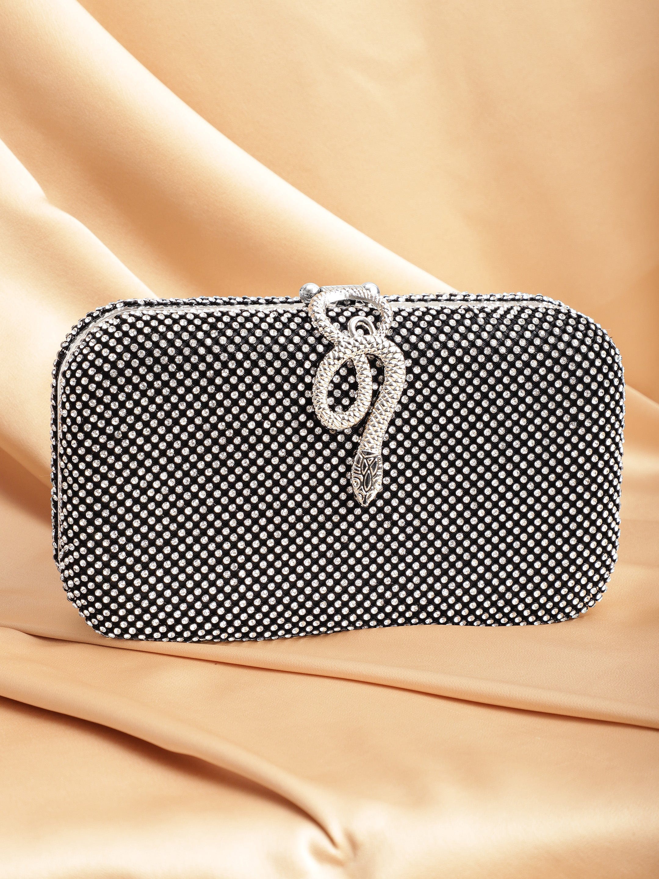Wentra Grey With Dazzling Crystal Zirconia Embellished Serpent motif Clutch handbag
