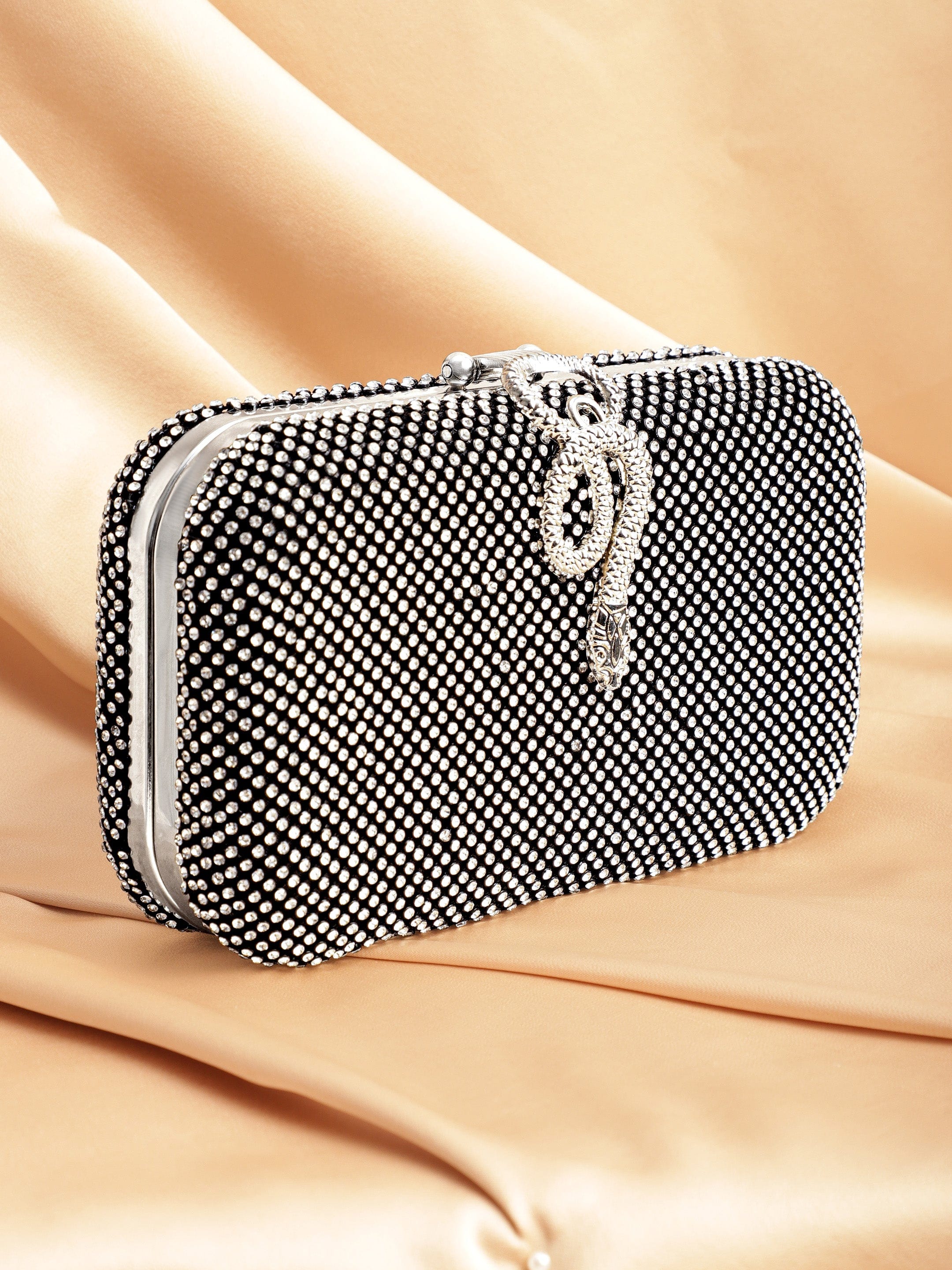 Wentra Grey With Dazzling Crystal Zirconia Embellished Serpent motif Clutch handbag