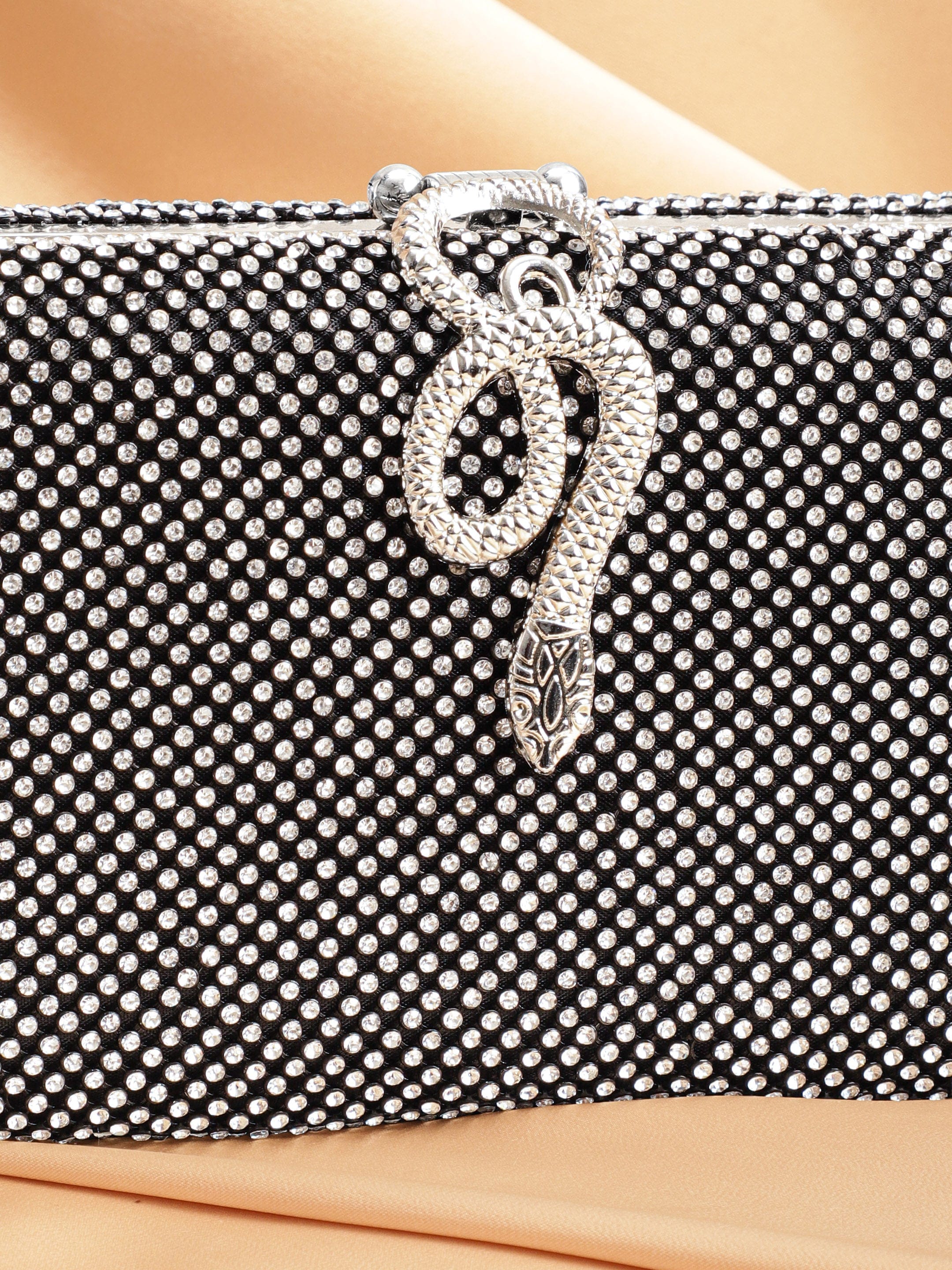 Wentra Grey With Dazzling Crystal Zirconia Embellished Serpent motif Clutch handbag