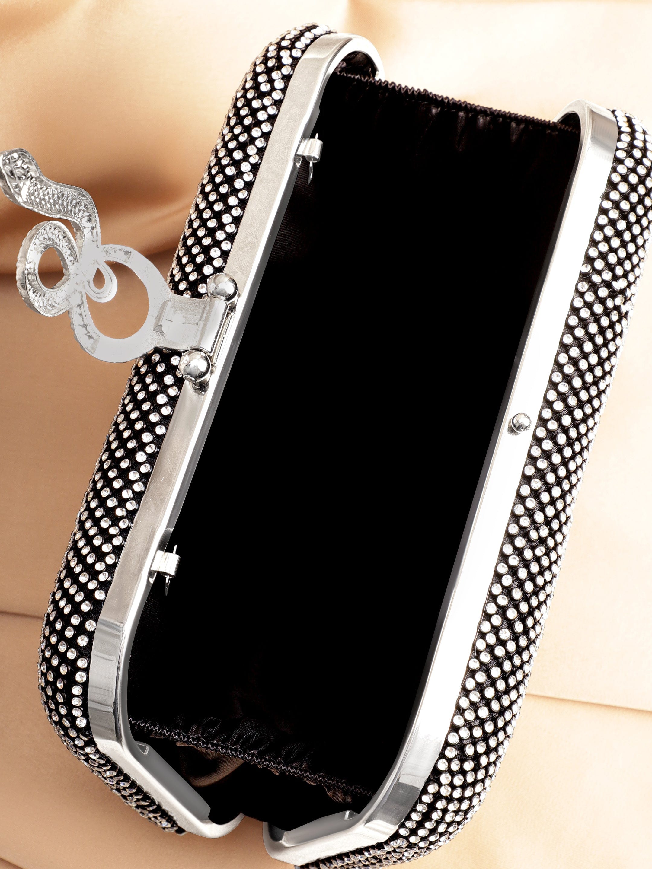 Wentra Grey With Dazzling Crystal Zirconia Embellished Serpent motif Clutch handbag