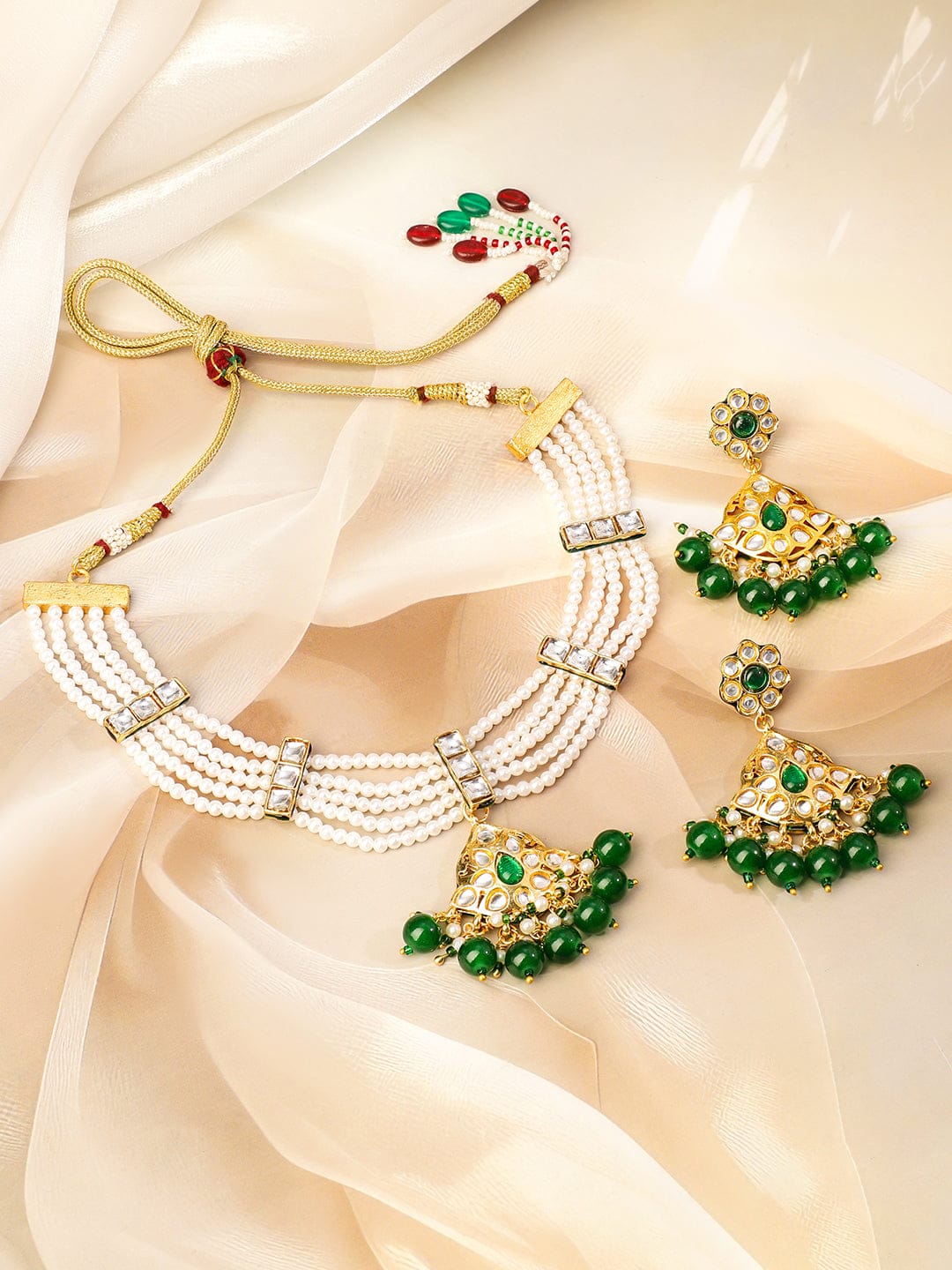 Handcrafted Green Beaded Necklace Set