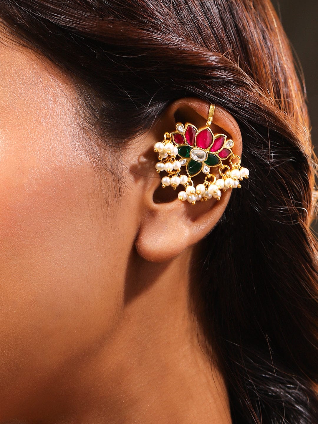 Handcrafted Lotus Pearl Ear Cuff