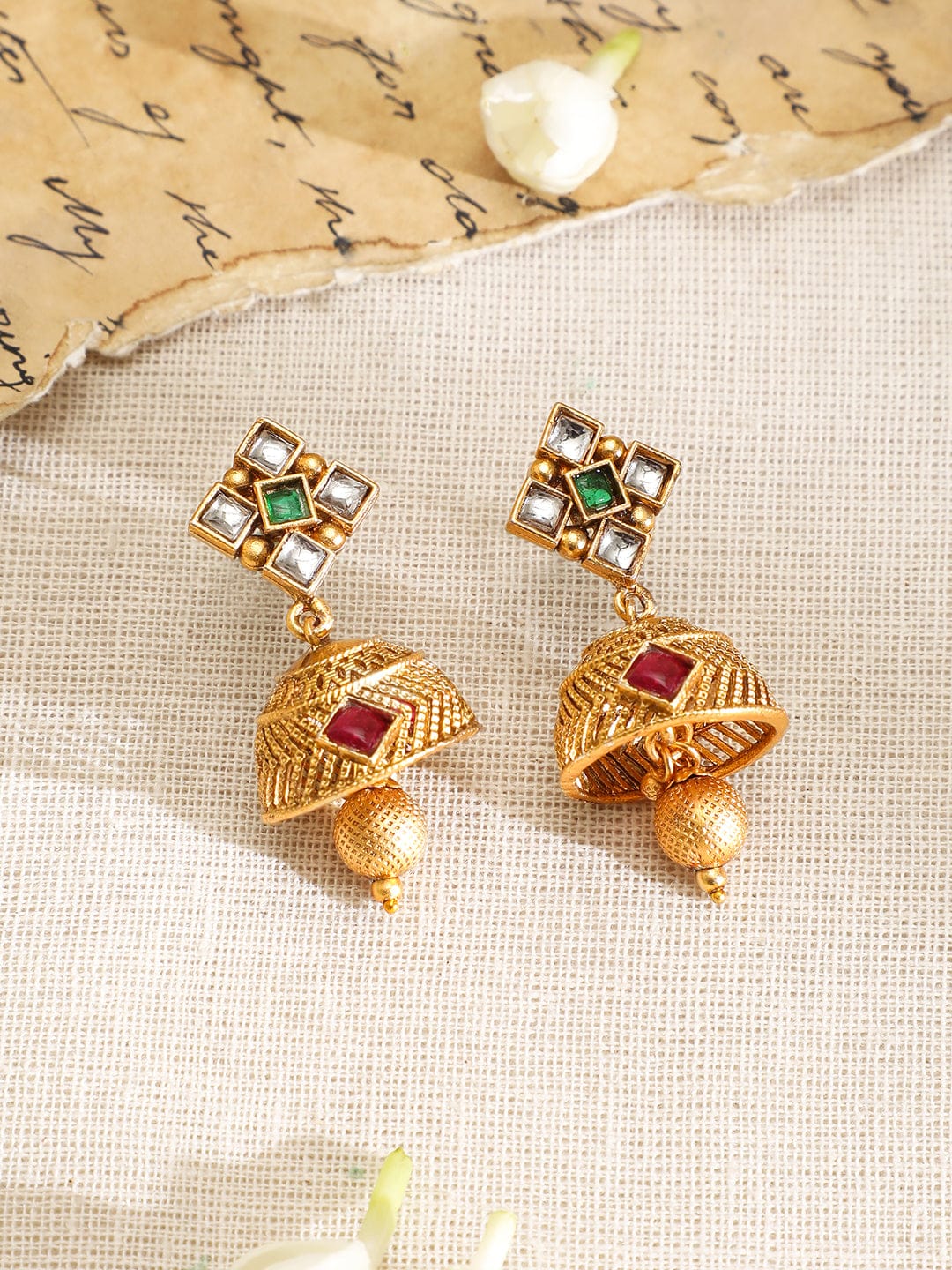 High-Craft Green Pink Kundan Choker Set