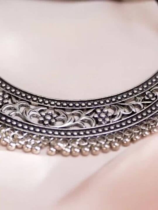 Wentra Oxidised Silver Plated Handcrafted Filligree Necklace