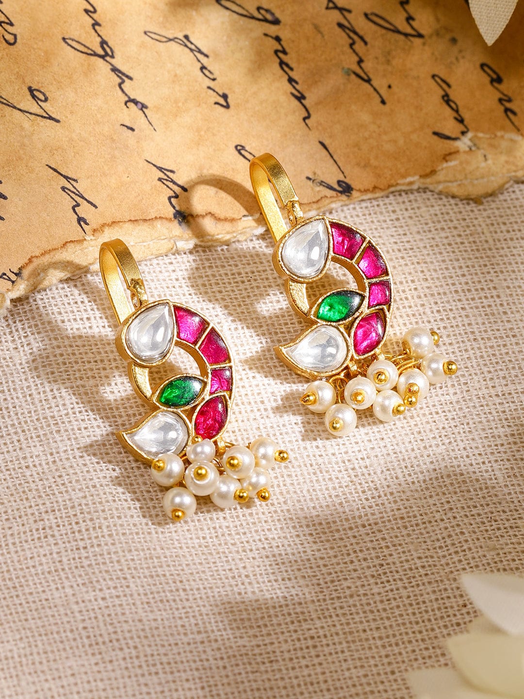 Majestic Pink White Kundan Ear Cuff
