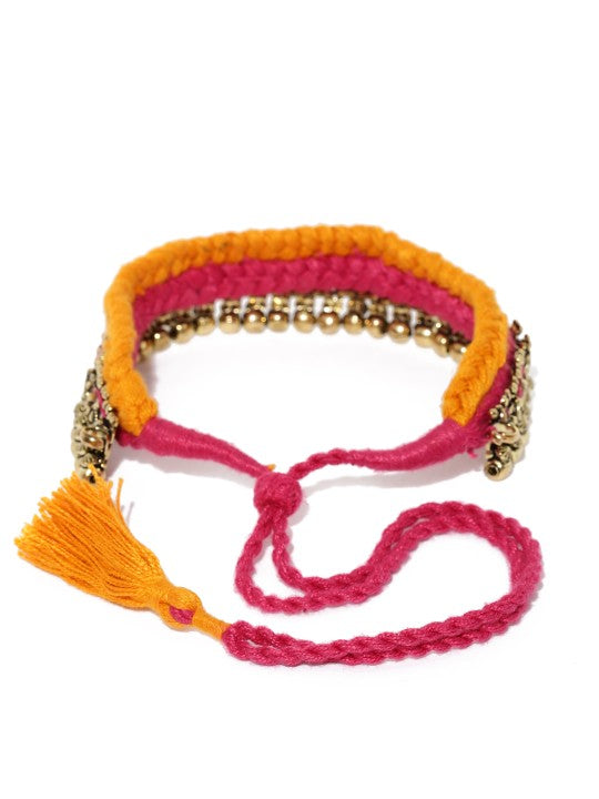 Wentra Oxidised Silver-Toned Orange Kerala Choker Necklace