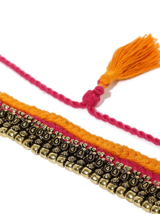 Wentra Oxidised Silver-Toned Orange Kerala Choker Necklace
