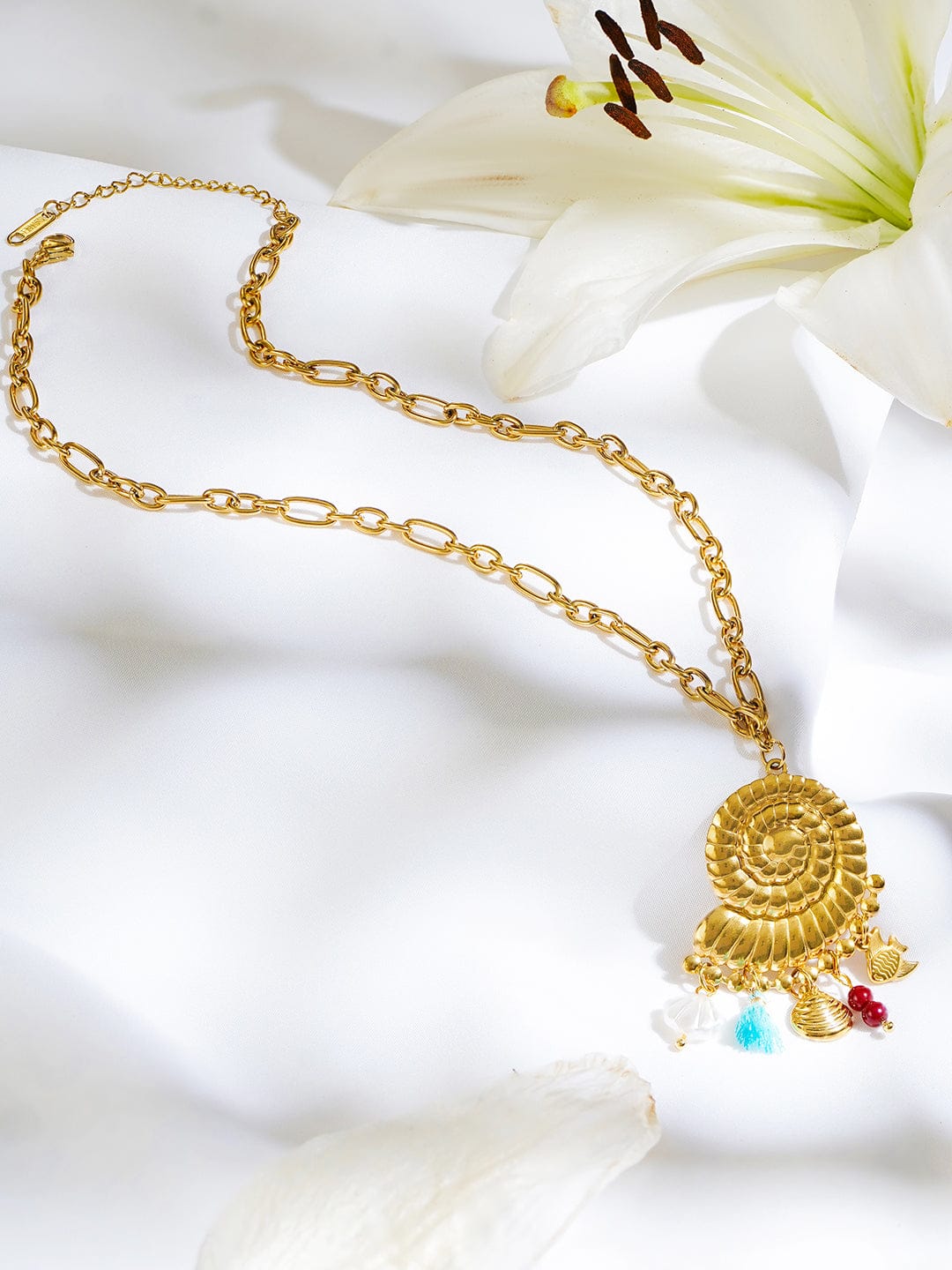 Oceanic Spiral Shell Multicolour Pendant Necklace