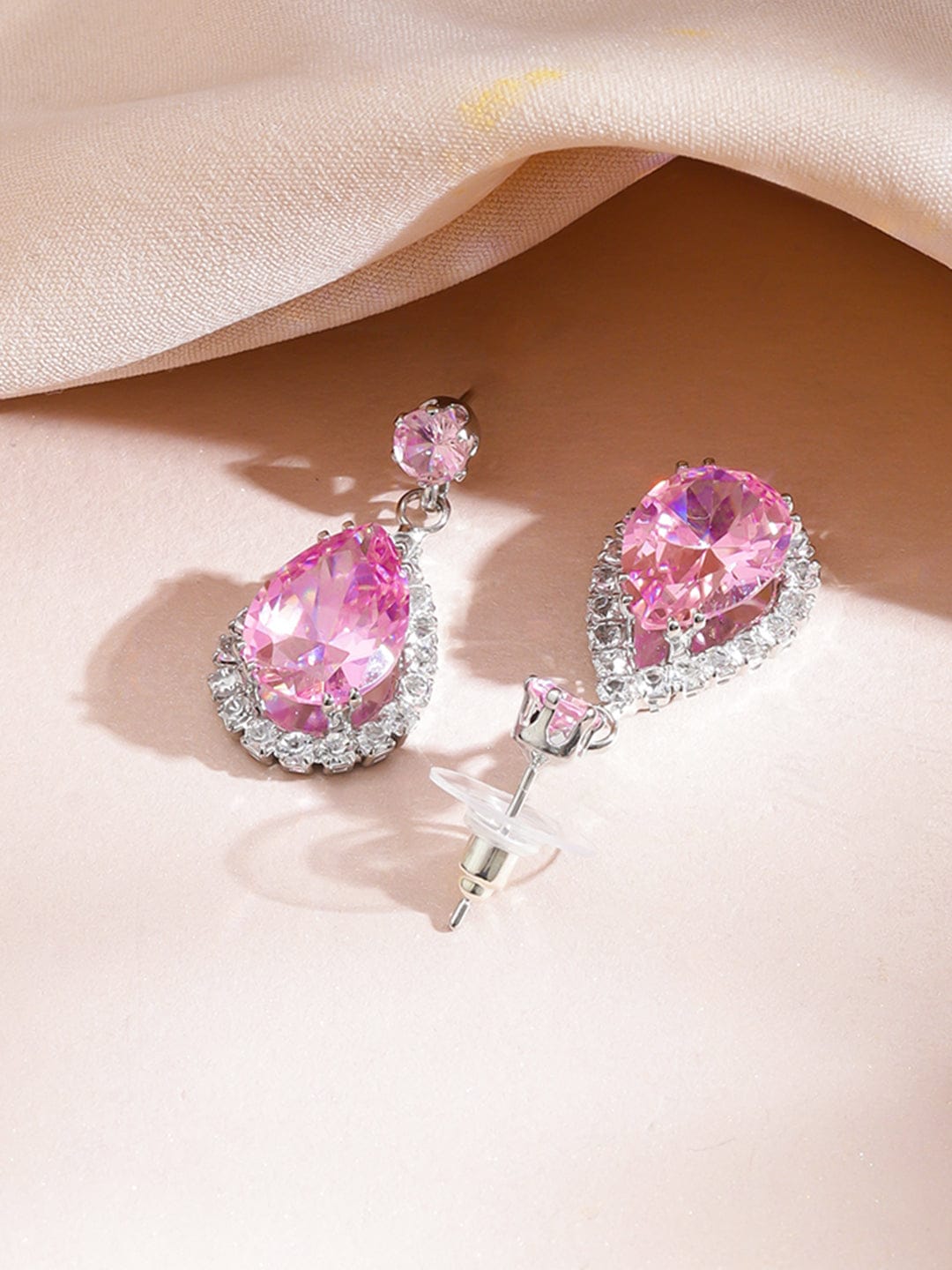 Pink American Diamond Zirconia Teardrop Necklace Set