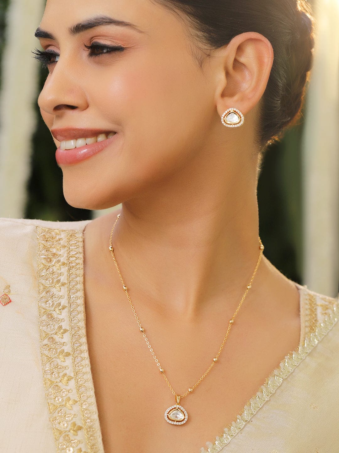 Polished Look American Diamond Zirconia Studded Pendant Set
