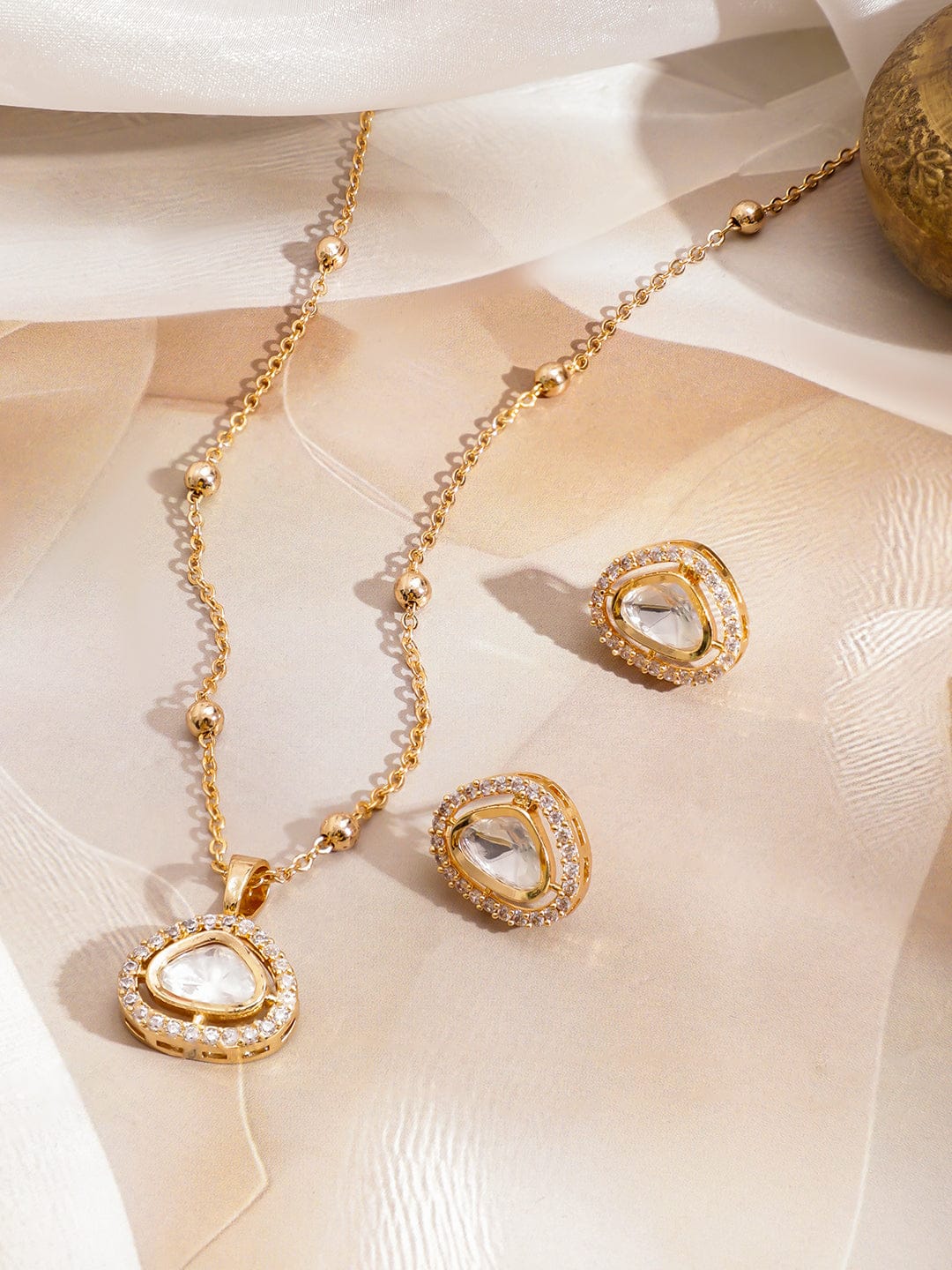 Polished Look American Diamond Zirconia Studded Pendant Set