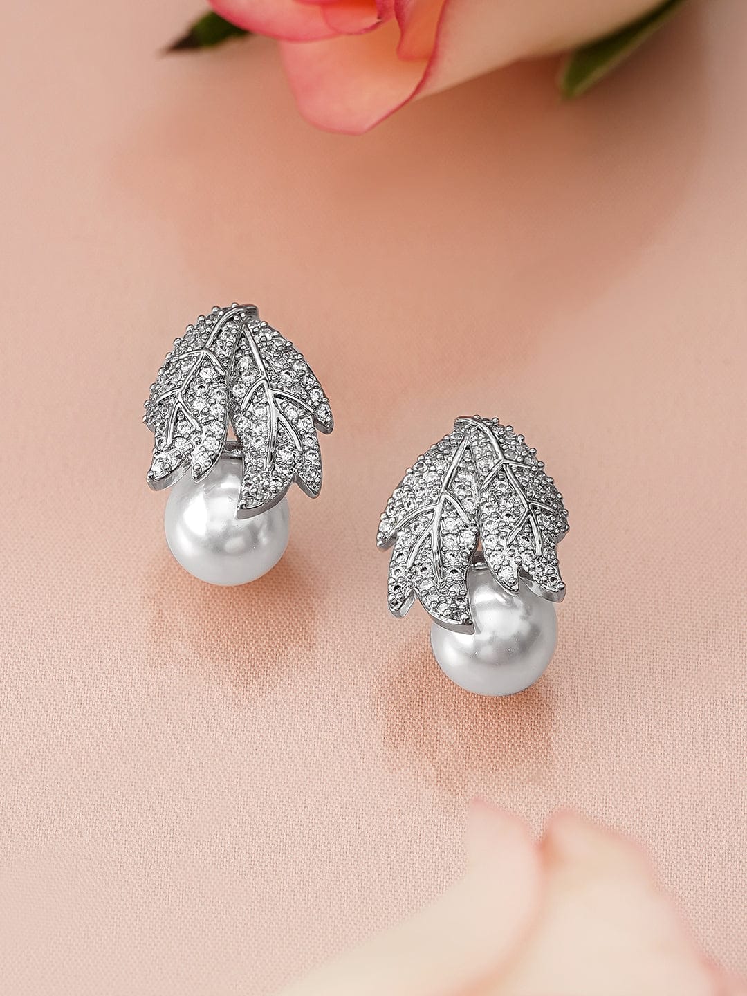 Radiant Leafy Pearl Drop Earrings