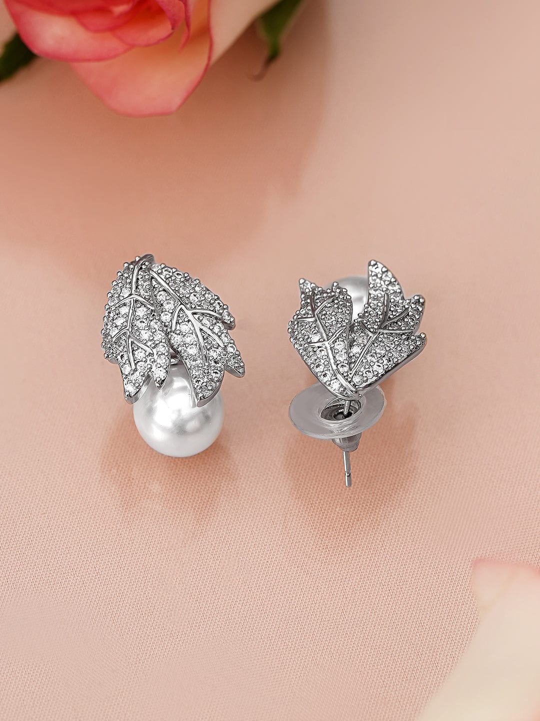 Radiant Leafy Pearl Drop Earrings