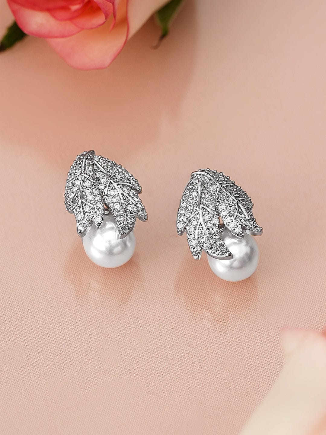 Radiant Leafy Pearl Drop Earrings