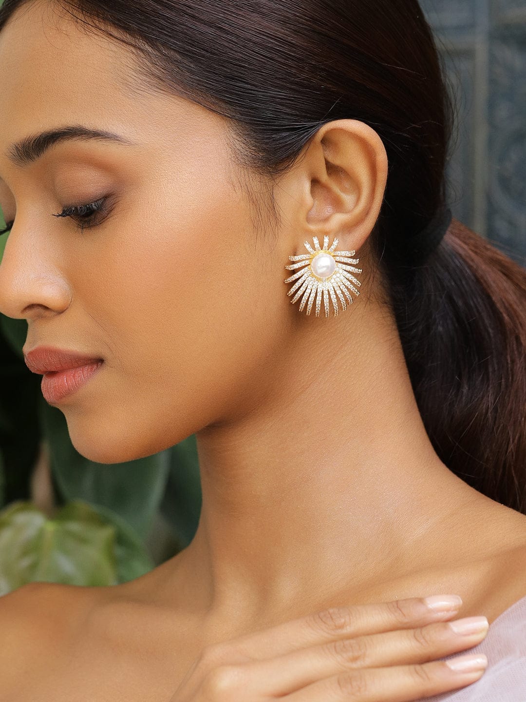 Radiant Starburst American Diamond Zirconia Pearl Studs