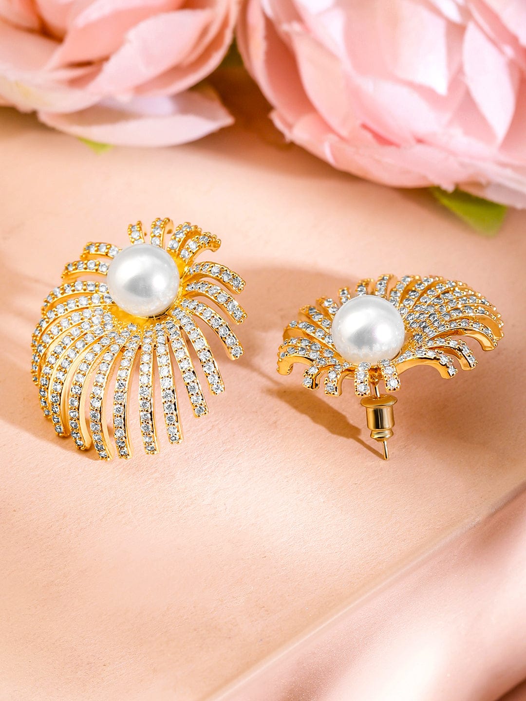 Radiant Starburst American Diamond Zirconia Pearl Studs
