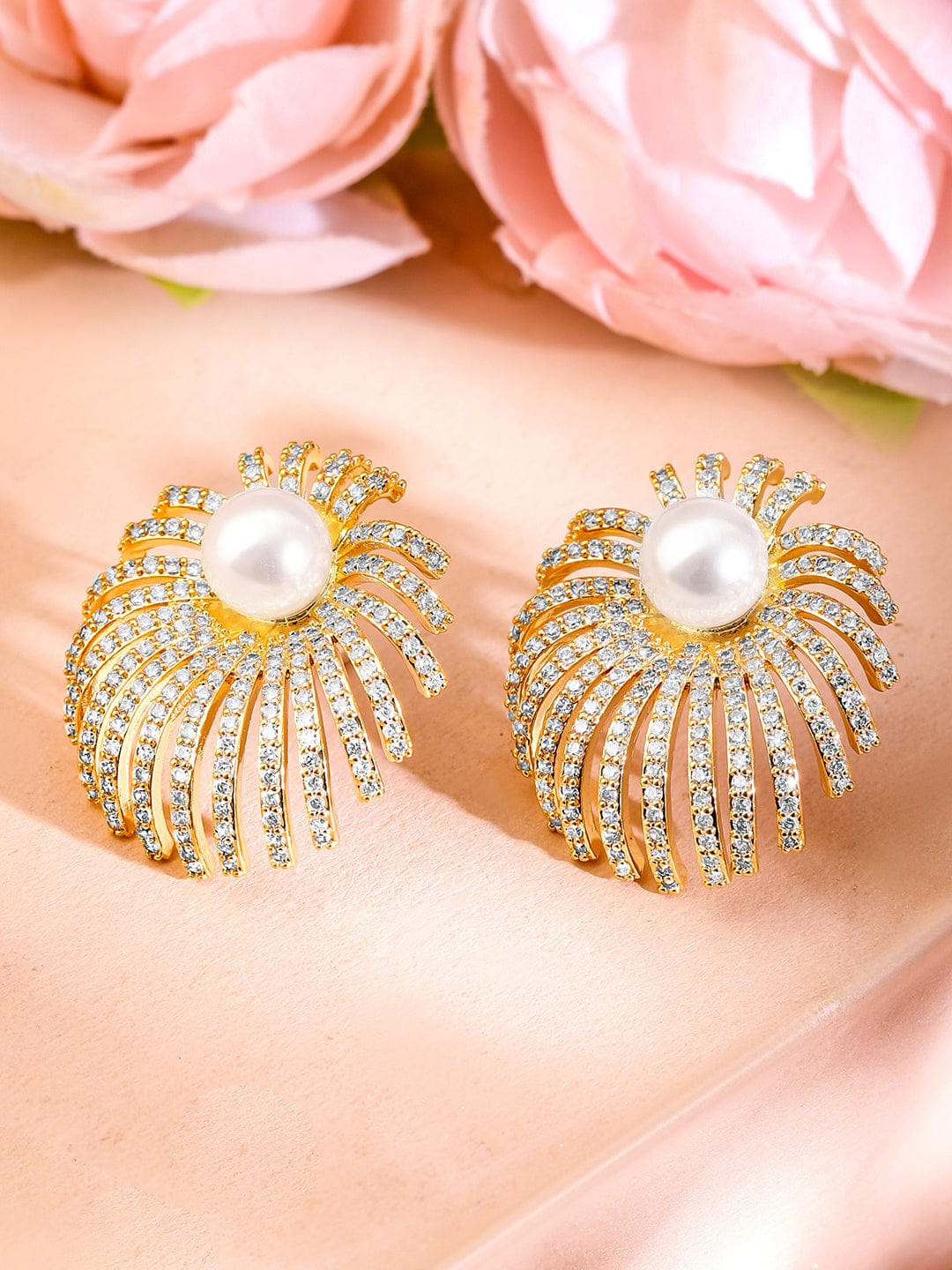Radiant Starburst American Diamond Zirconia Pearl Studs