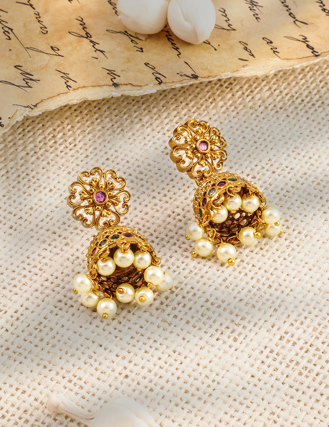 Pearl Drop Laxmi Motif Gold Necklace Set