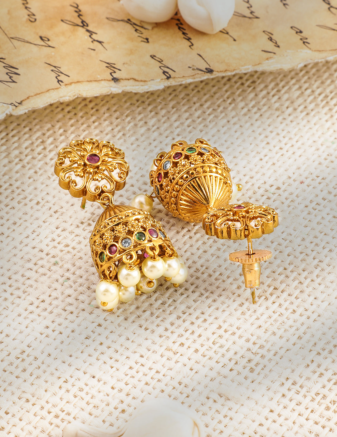 Pearl Drop Laxmi Motif Gold Necklace Set